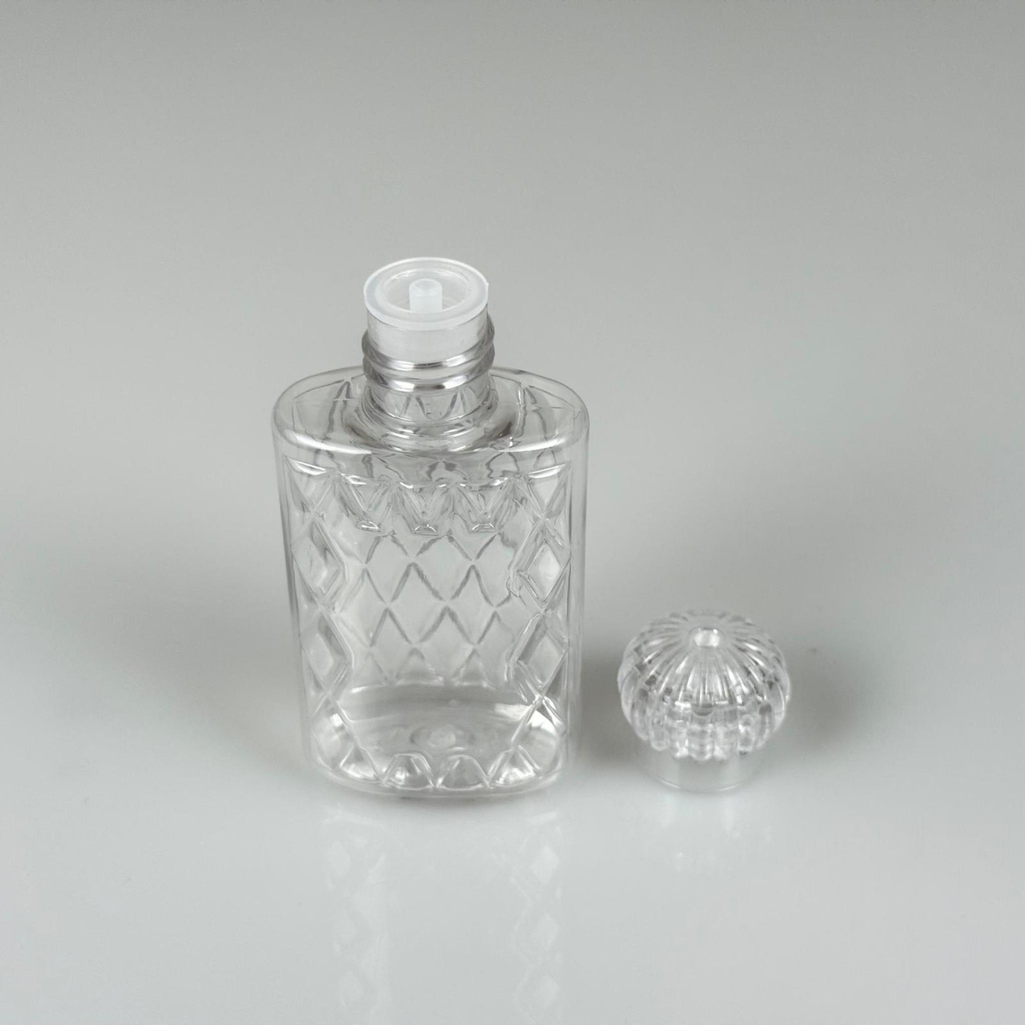 50 CC PLASTİK KOLONYA ŞİŞESİ - KRİSTAL KAPAKLI TIPALI - 50 ML YASSI PET DESENLİ KOLONYA ŞİŞESİ