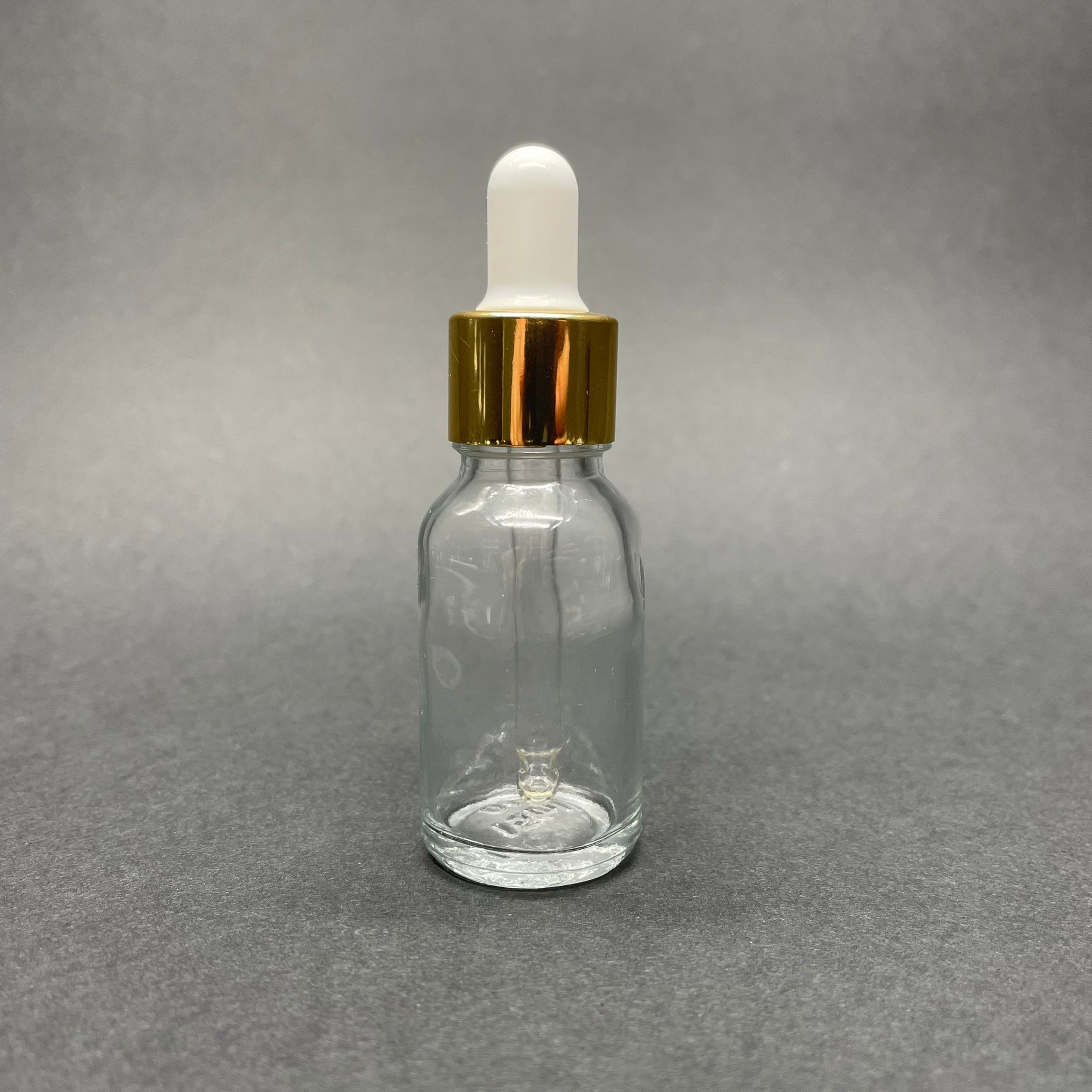 15 CC ŞEFFAF CAM DAMLALIKLI ŞİŞE - BEYAZ EMZİK - GOLD METALİK KAPAK - 15 ML CAM DAMLALIKLI ŞİŞE