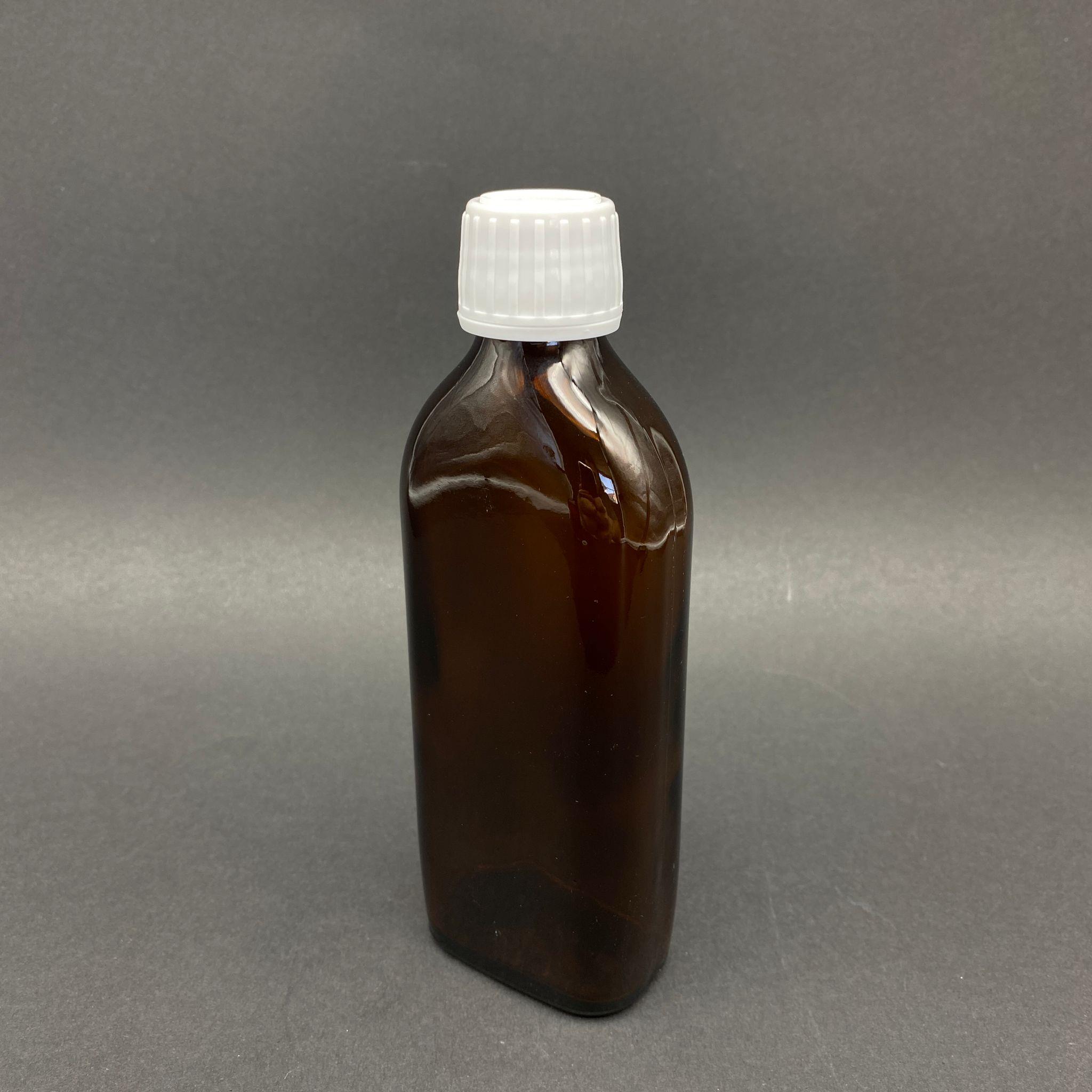 150 CC AMBER YASSI CAM ŞİŞE - BEYAZ KİLİTLİ PLASTİK KAPAKLI - 150 ML YASSI CAM ŞİŞE