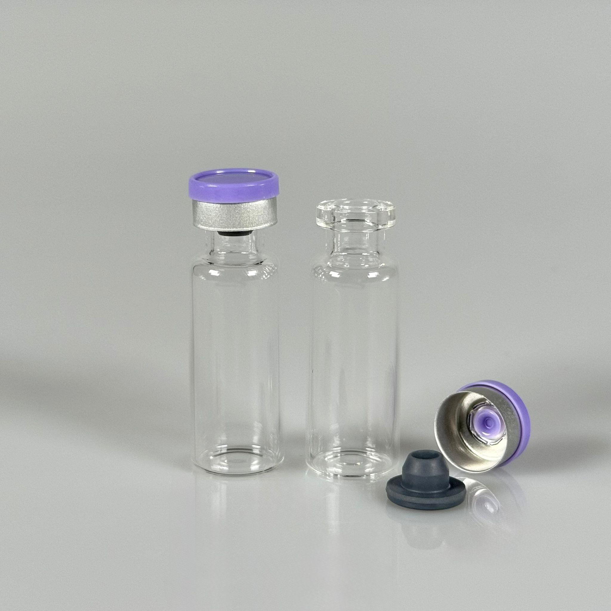 4 ML vial flakon şişe - 13 ağız 4 cc şeffaf cam ilaç şişesi + kauçuk butil enjektör tıpası + mor alüminyum kapaklı takım