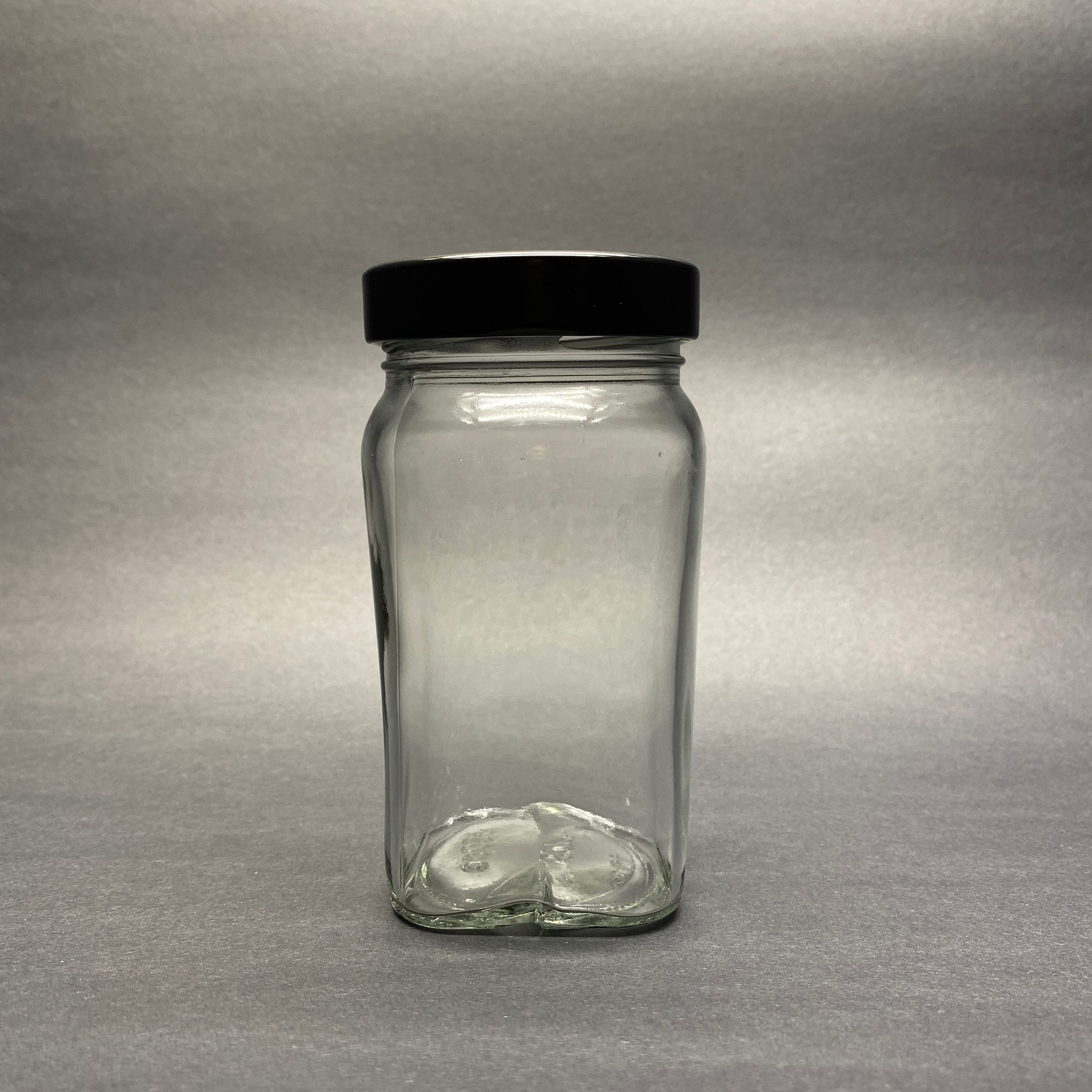 300 CC CAM GRANÜR KAHVE KAVANOZU - DERİN SİYAH METAL KAPAKLI - 330 ML KÖŞELİ OVAL KAVANOZ