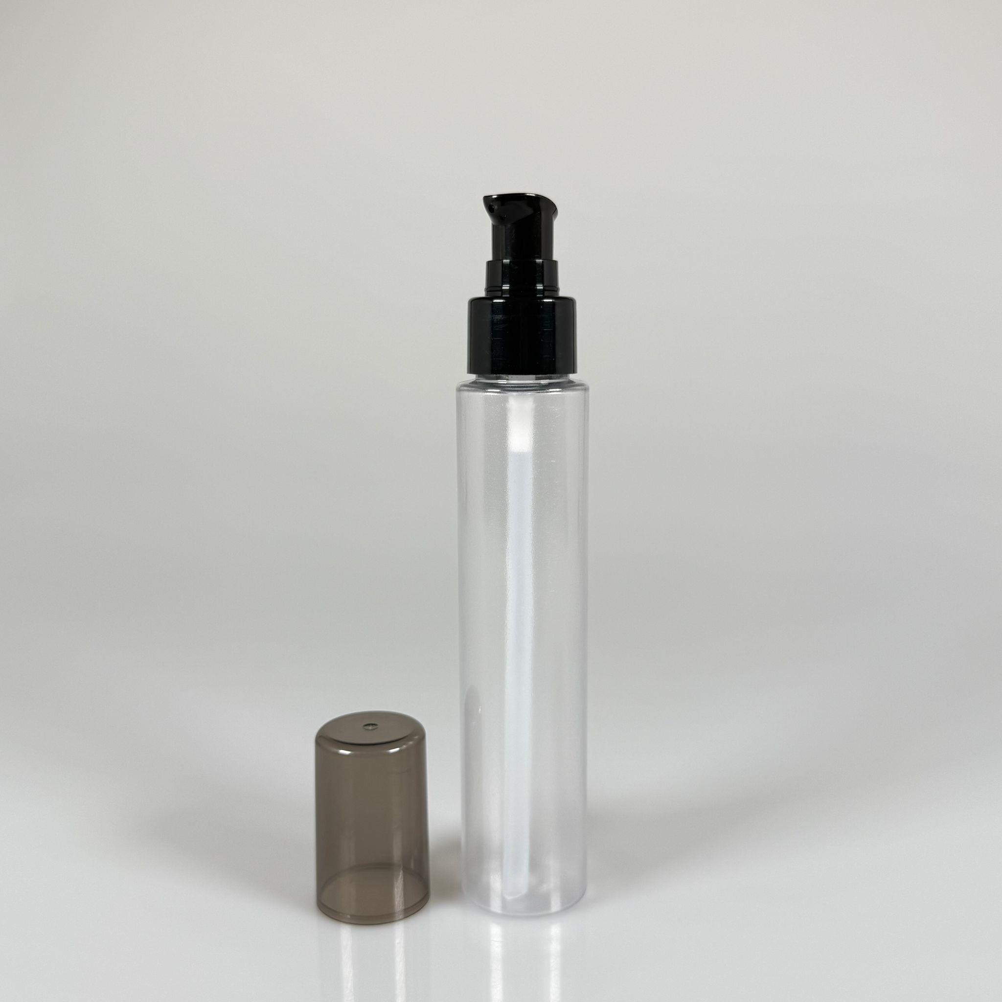 100 CC UZUN SİLİNDİR BUĞULU PET ŞİŞE (24 GR)  - SİYAH LOSYON POMPALI - 100 ML BİBERİYE SUYU, LAVANTA YAĞI, SAÇ SERUM, TONİK VB İÇİN PLASTİK KOZMETİK AMBALAJLARI