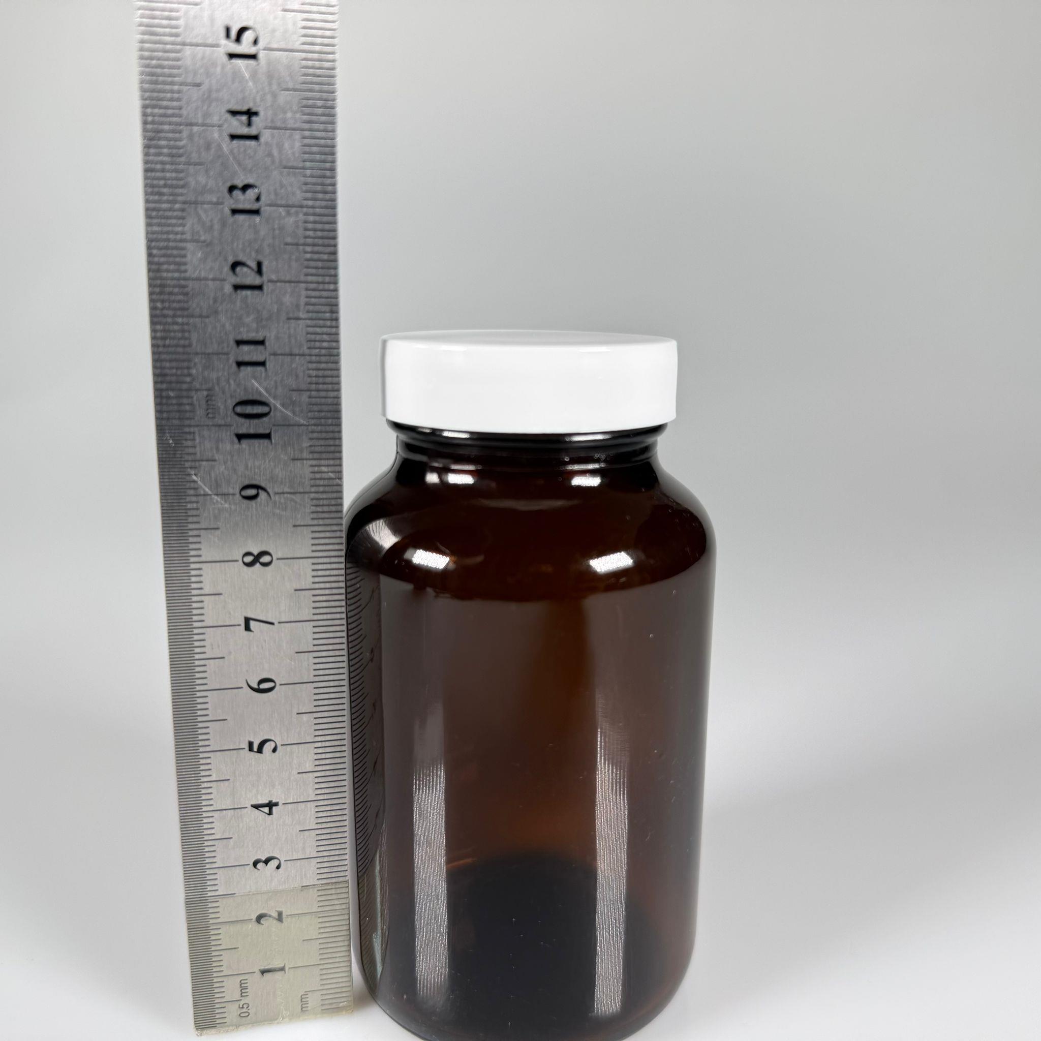 200 CC CAM KAHVERENGİ AMBER TABLET KAPSÜL ŞİŞESİ + 45 MM VİDALI BEYAZ PLASTİK KAPAK