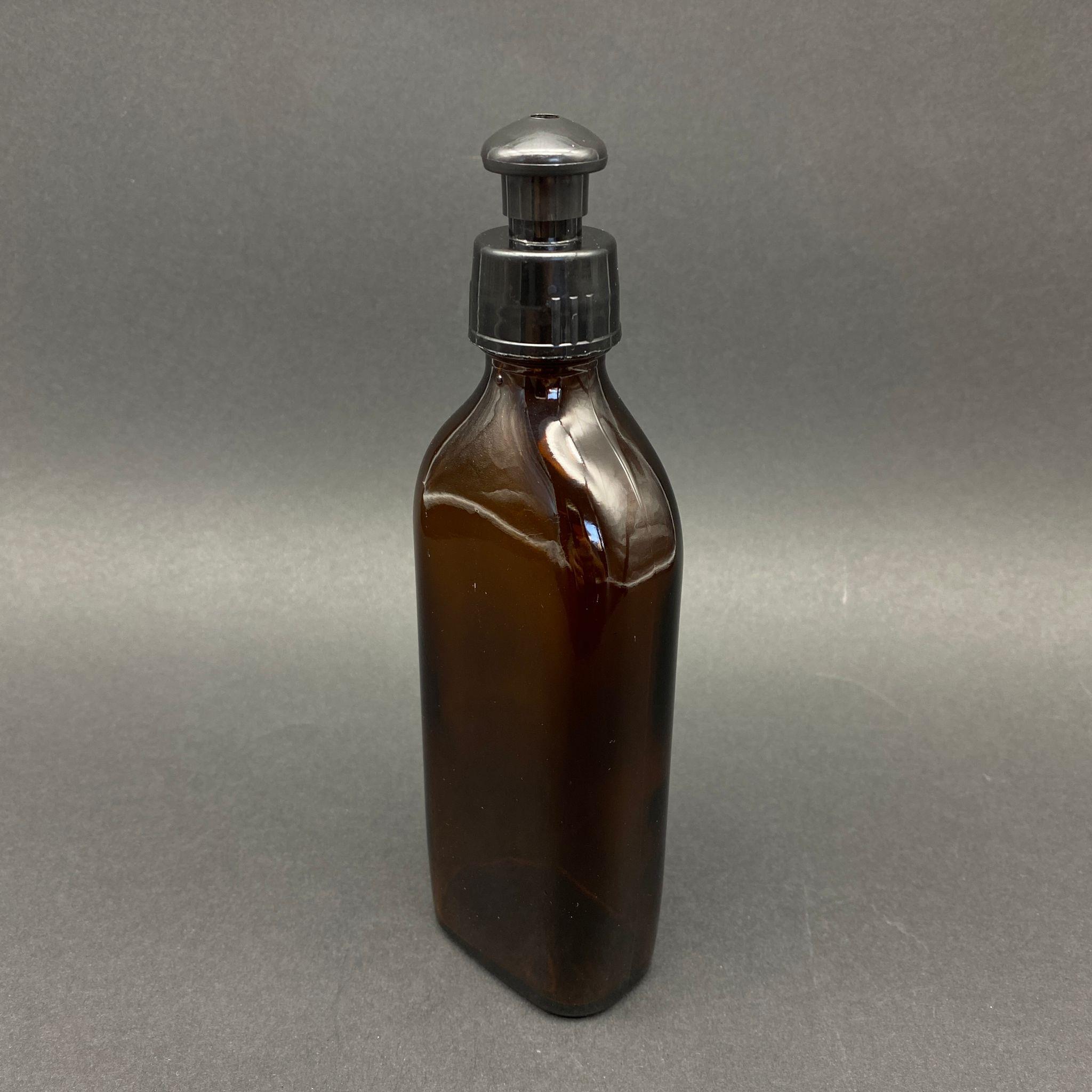 150 CC AMBER YASSI CAM ŞİŞE - SİYAH AKITICILI PUSHPULL KAPAKLI - 150 ML YASSI CAM ŞİŞE