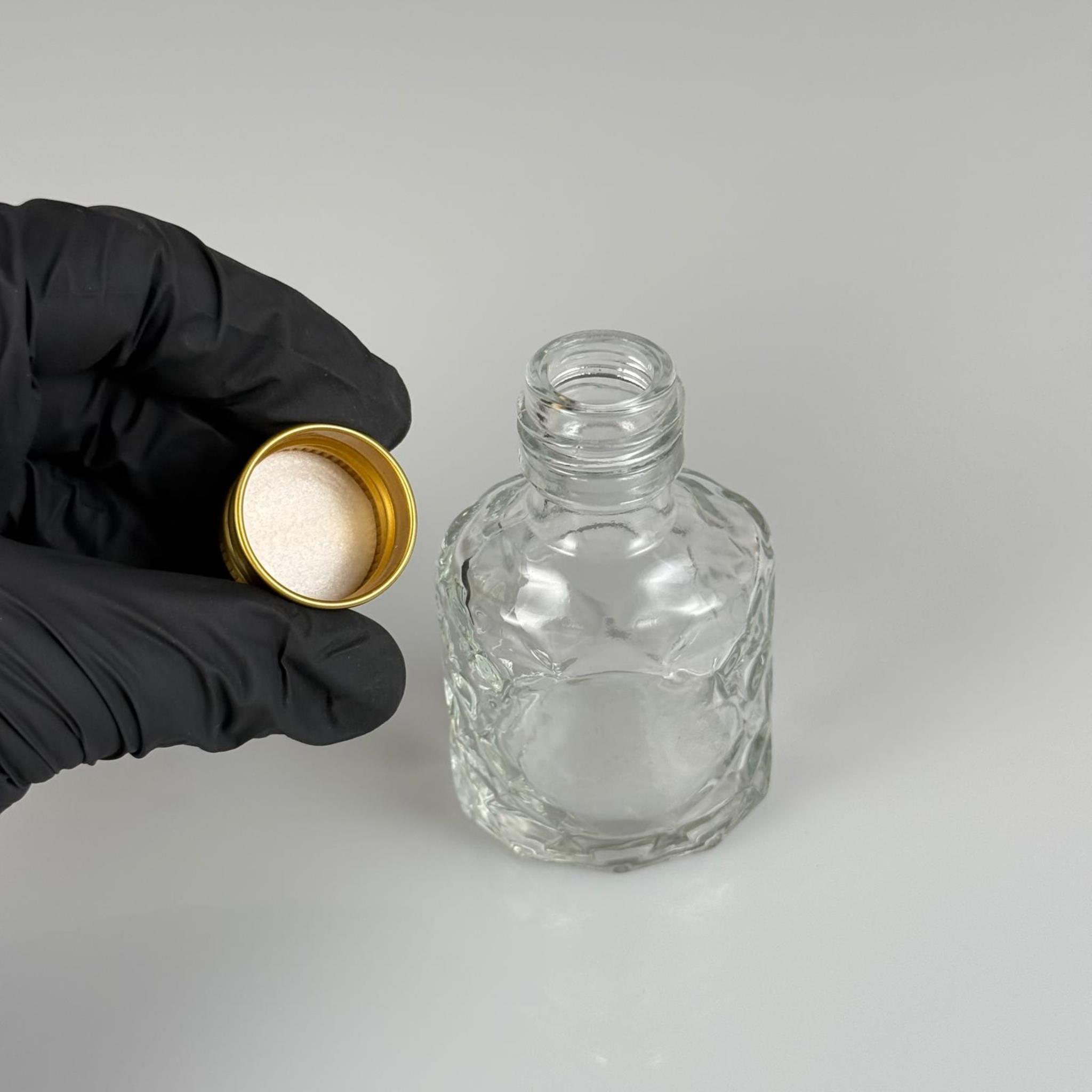 50 CC VELORA CAM ŞİŞE + KÖPÜK CONTALI GOLD METAL ALÜMİNYUM KAPAKLI - 50 ML LÜX CAM ŞİŞE