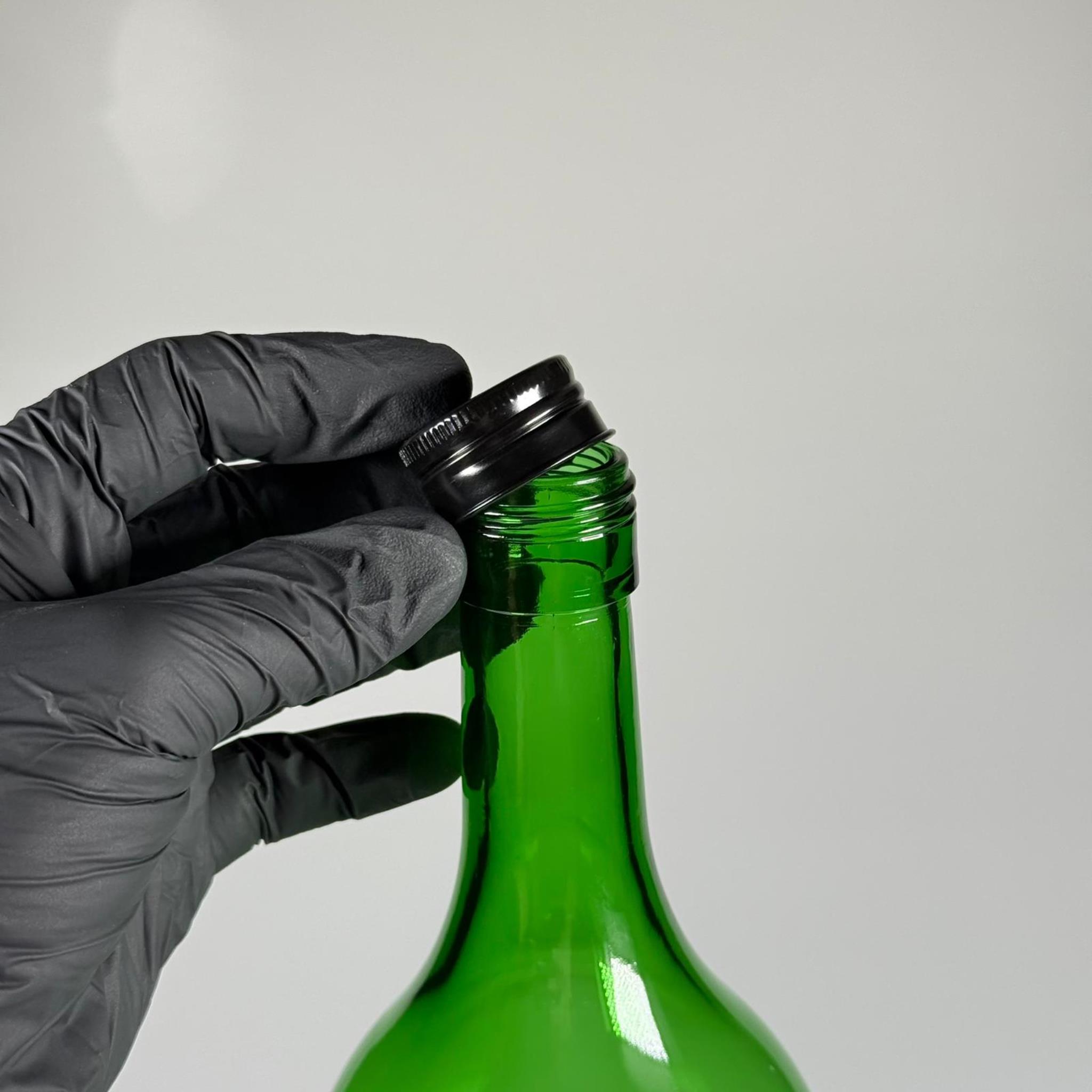 1500 CC YEŞİL CAM ŞİŞE - SİYAH METAL ALÜMİNYUM KAPAKLI - 1500 ML YAĞ ŞİŞESİ - SİRKE ŞİŞESİ - 1,5 LİTRE CAM ŞİŞE
