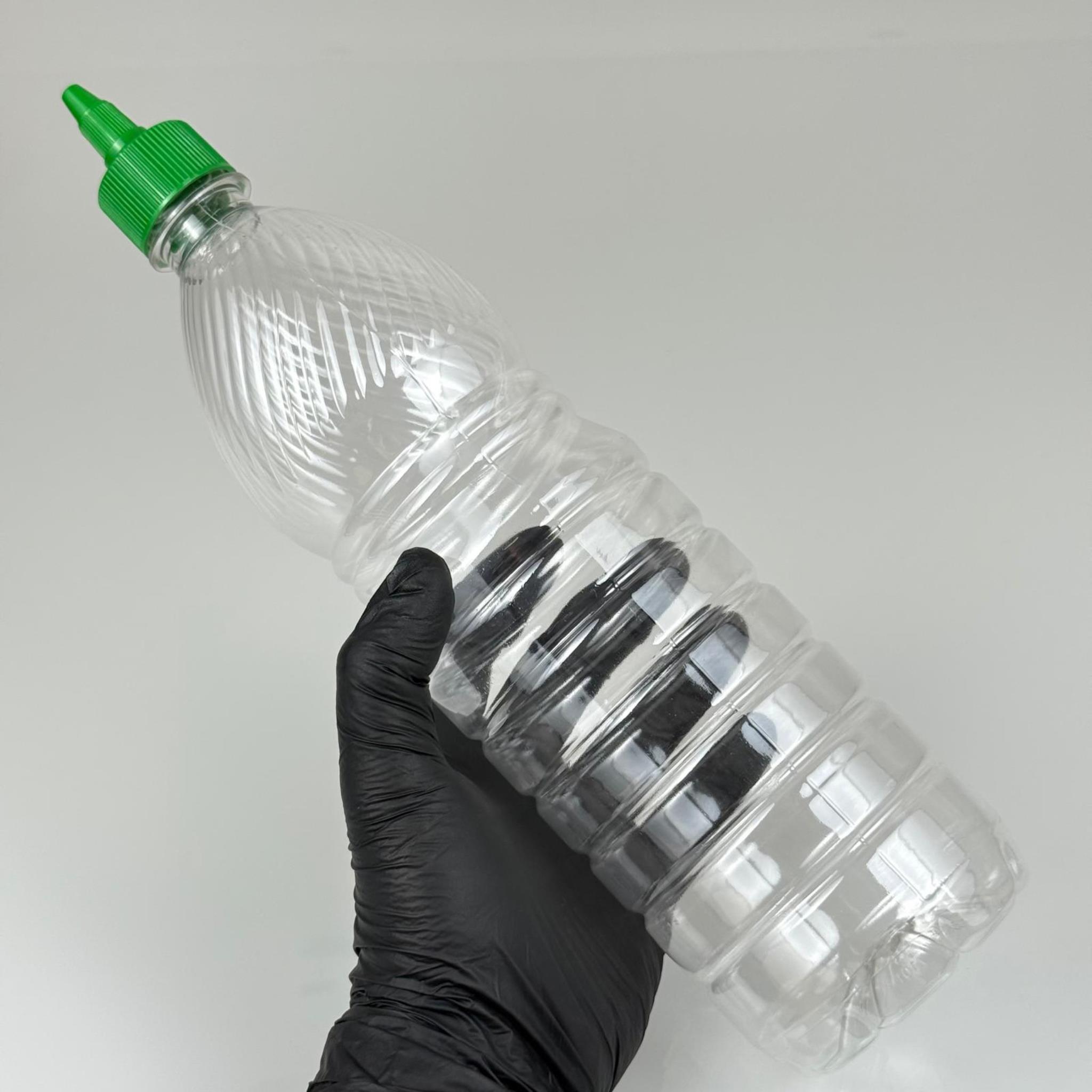 ZEYTİNYAĞI, SOS, ACI SOS, SİRKE, SRIRACHA VB BOŞ ŞİŞELERİ - YEŞİL SİVRİ TWİST AKITICI KAPAK + 1000 ML ŞEFFAF PET PLASTİK ŞİŞE TAKIM