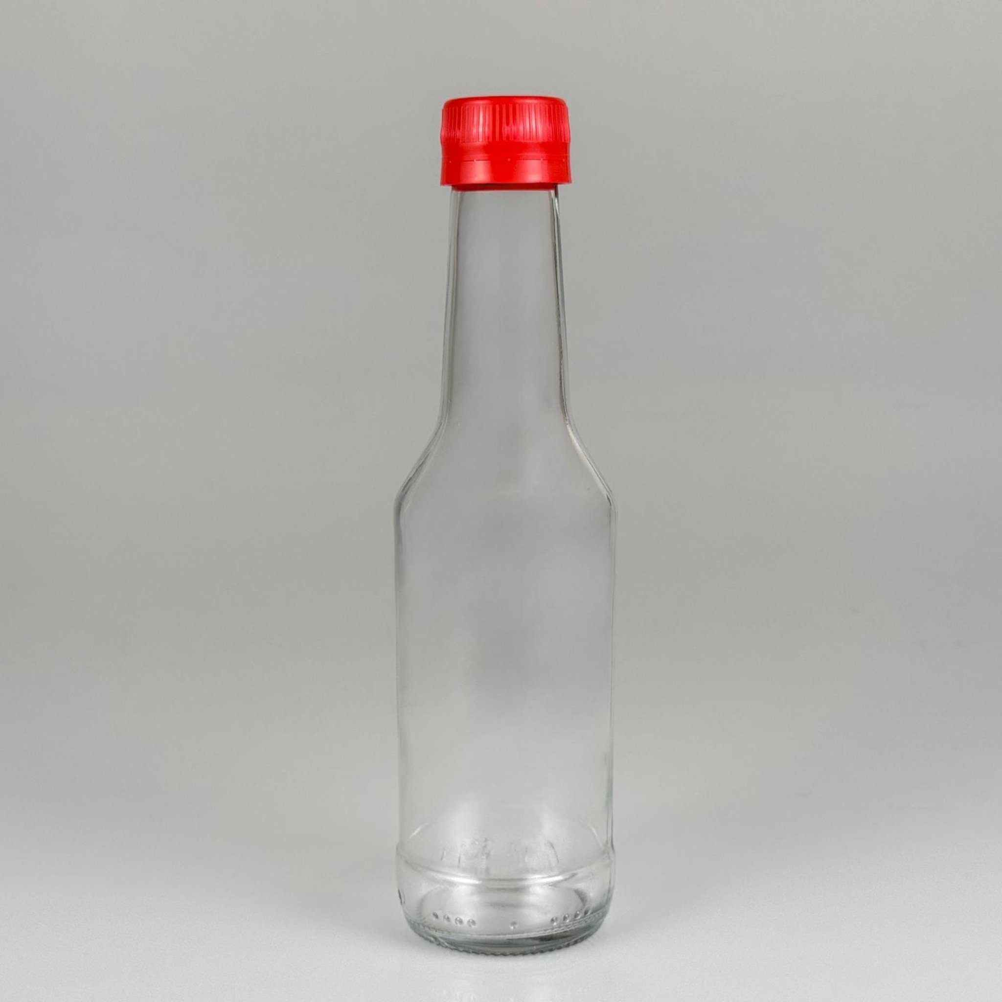 250 CC BOĞAZLI CAM ŞİŞE - KIRMIZI KİLİTLİ PLASTİK KAPAKLI - 250 ML BOŞ CAM ŞİŞE