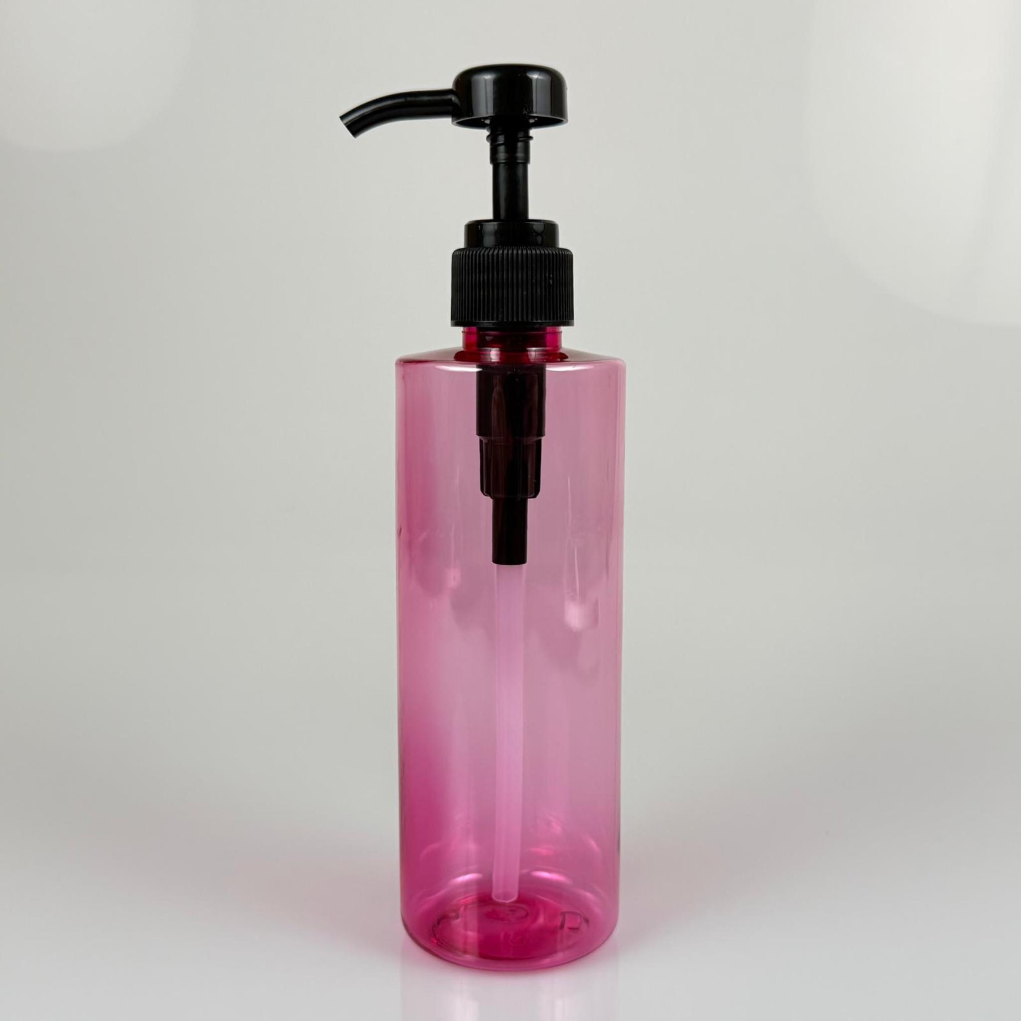 400 CC PET PEMBE SİLİNDİR MODEL ŞİŞE - SİYAH DOZAJ POMPALI (HER BASMADA 4 CC SIVI ATAR)  - 400 ML POMPALI ŞİŞE - ŞURUP, ŞAMPUAN, KREM GİBİ YOĞUN KIVAMLI SIVILARDA KULLANILIR