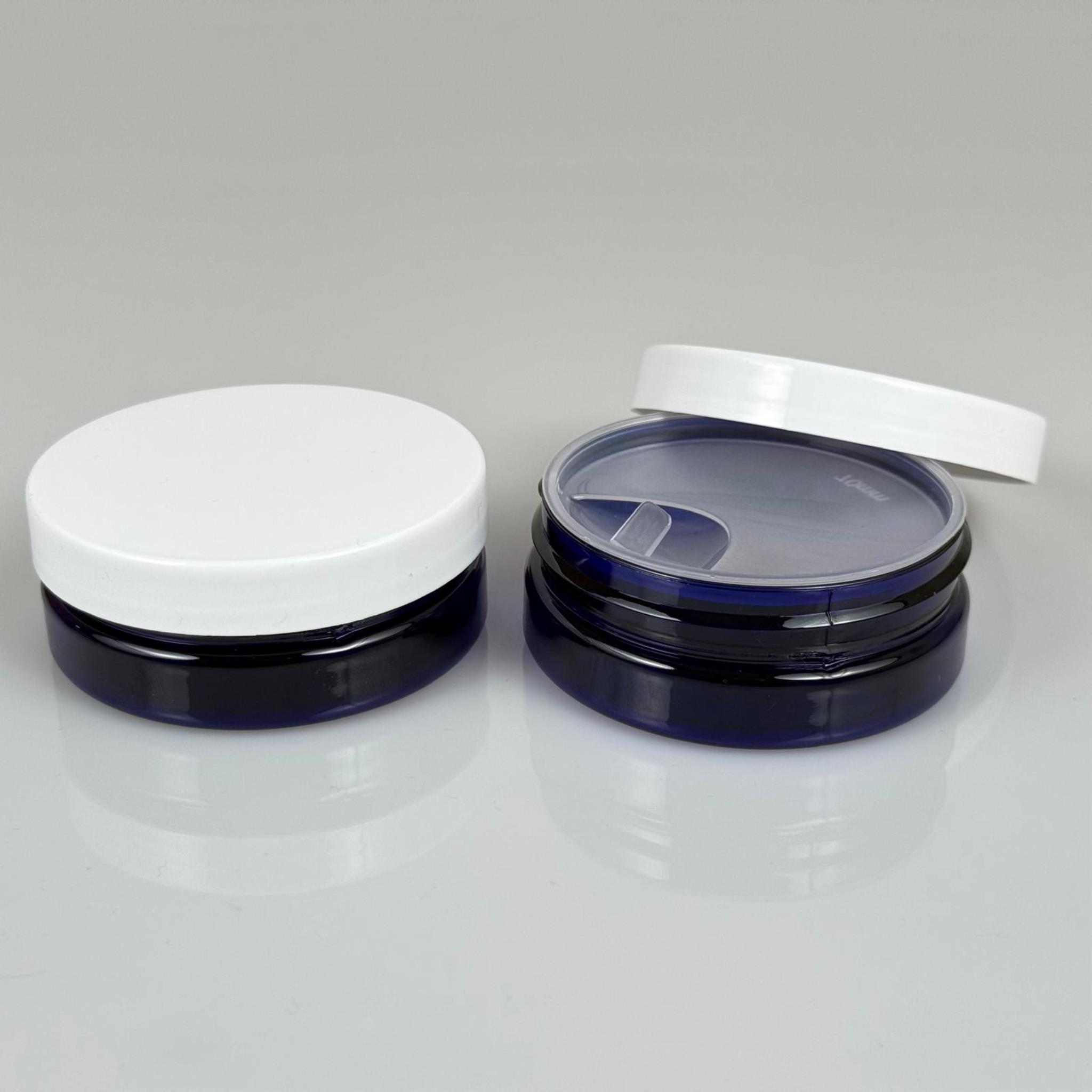 50 ML SERT PET KAVANOZ + BEYAZ PLASTİK KAPAK + İÇ TIPA - 50 CC KALIN MAVİ PLASTİK KAVANOZ BEYAZ PLASTİK KAPAKLI İÇ TIPALI TAKIM - KREM KAVANOZLARI