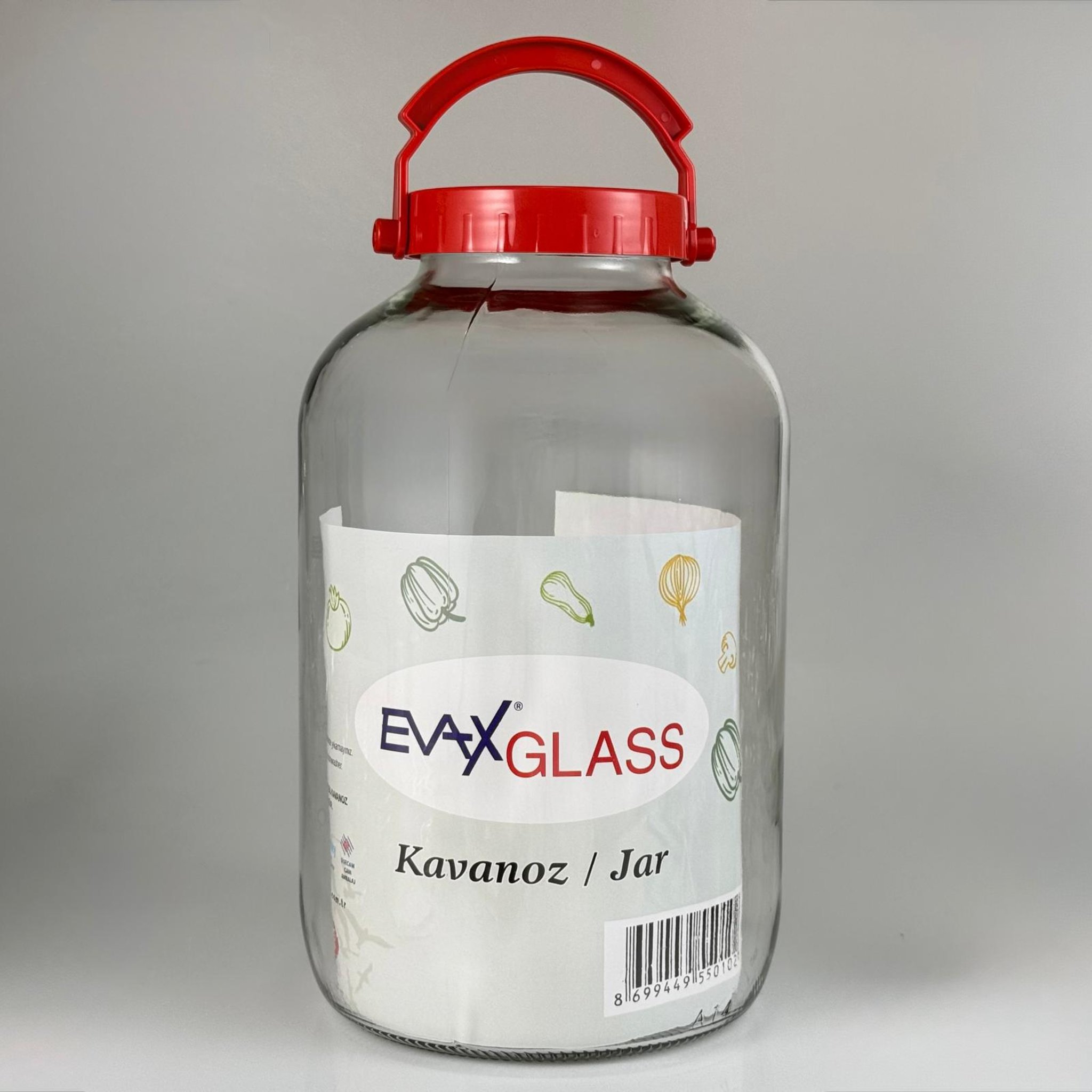 8000 CC CAM KAVANOZ + KIRMIZI KULPLU KAPAK TAKIM - 8 LİTRE CAM TURŞU KAVANOZU - 8 LT BÜYÜK BOY CAM ZEYTİN KAVANOZLARI