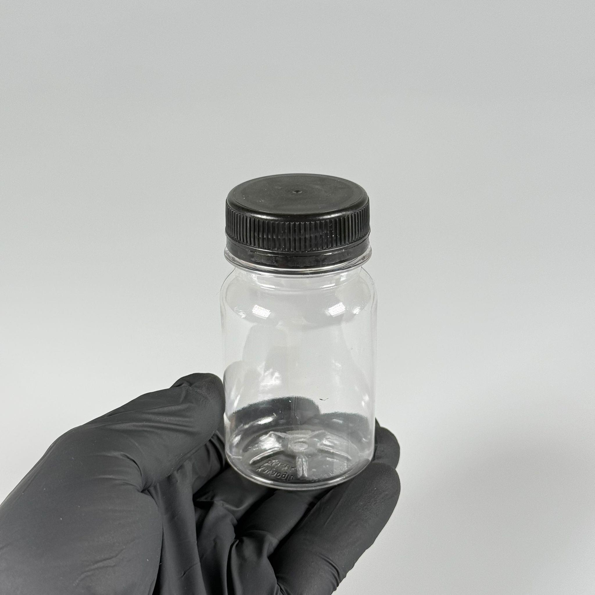 100 CC SİLİNDİR PET ŞİŞE (15,6 GR) - 38 MM GENİŞ AĞIZLI KİLİTLİ SİYAH KAPAKLI  - 100 ML PLASTİK BOŞ ŞİŞELER