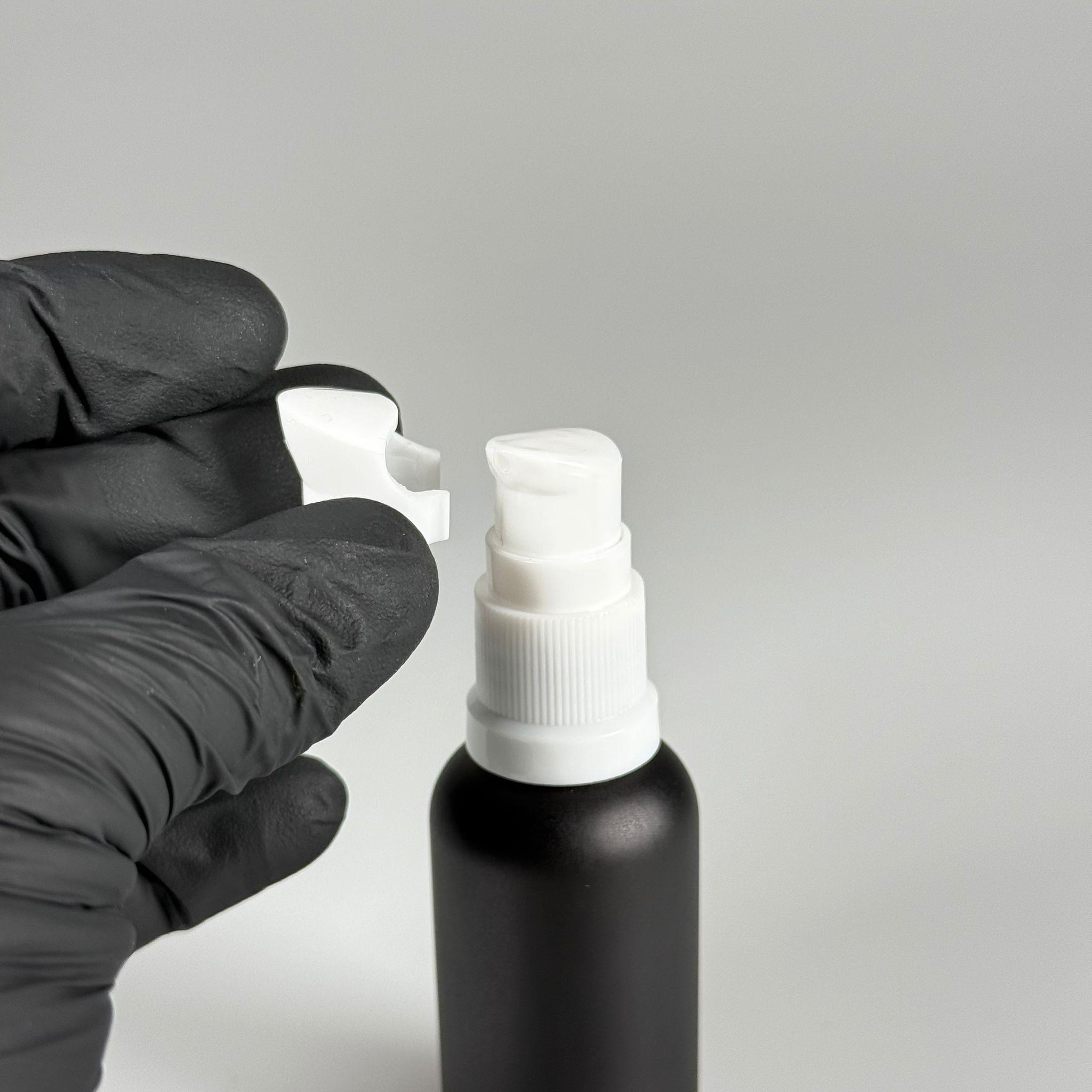 30 CC MAT SİYAH CAM ŞİŞE - SIZDIRMAZ ETEKLİ BEYAZ LOSYON POMPALI TAKIM - 30 ML LOSYON ŞİŞESİ - YAĞ, KREM GİBİ YOĞUN KIVAMLI SIVILAR İÇİN CAM AMBALAJ