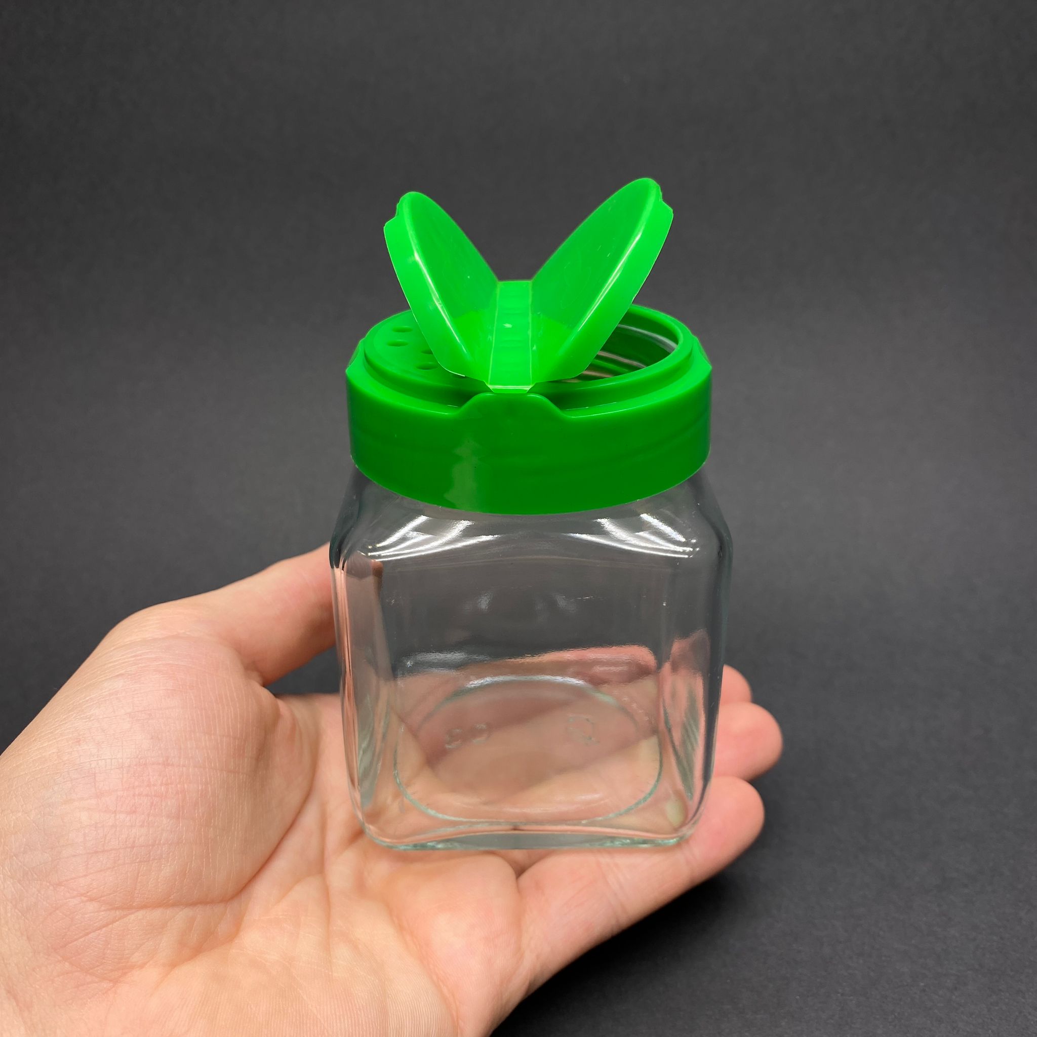 250 CC KARE CAM BAHARATLIK KAVANOZ - 250 ML KÖŞELİ BAHARAT KAVANOZU - YEŞİL AÇILIR KAPANIR KAPAKLI