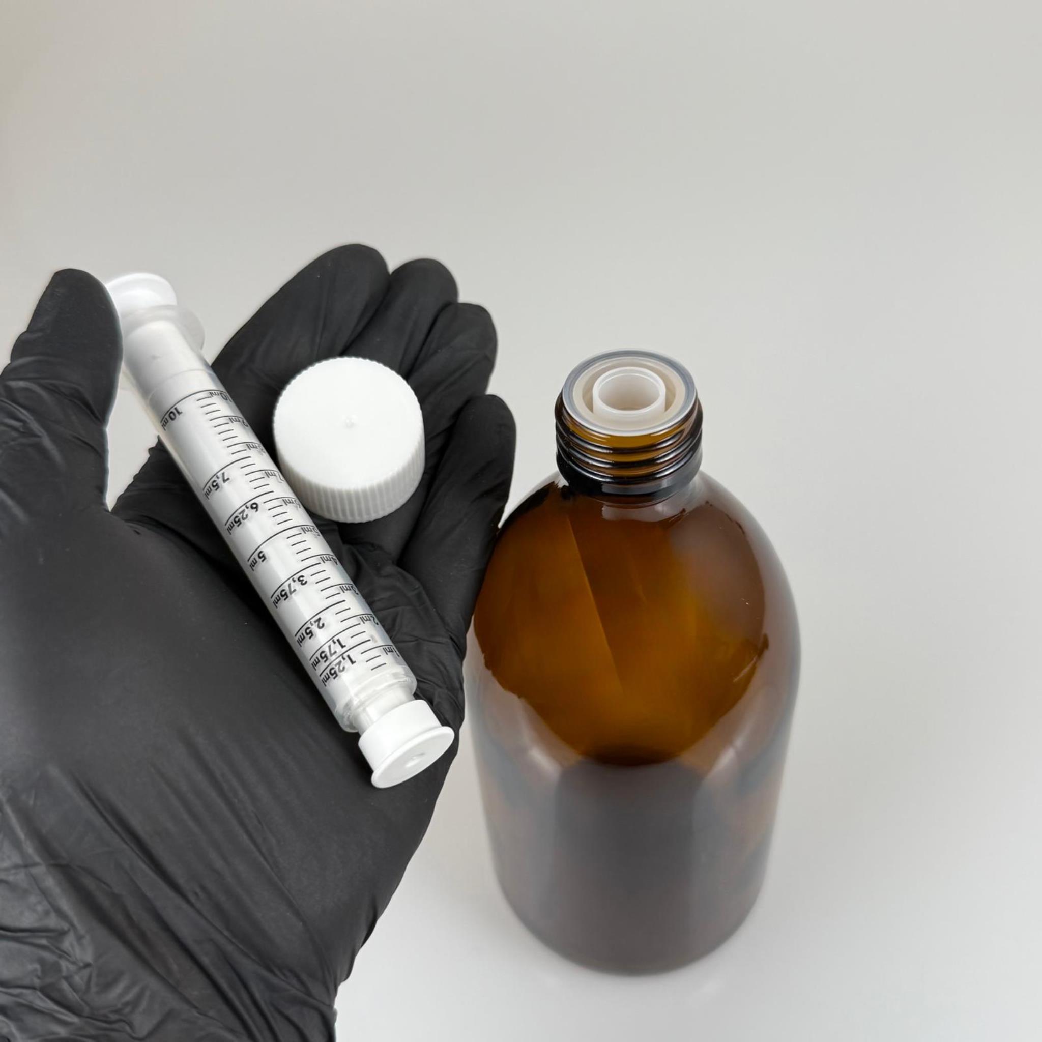 500 ML CAM ECZA ŞİŞESİ + 10 ML DOZAJ PİPETİ + DOZAJ TIPASI + CONTALI PLASTİK KAPAK TAKIM