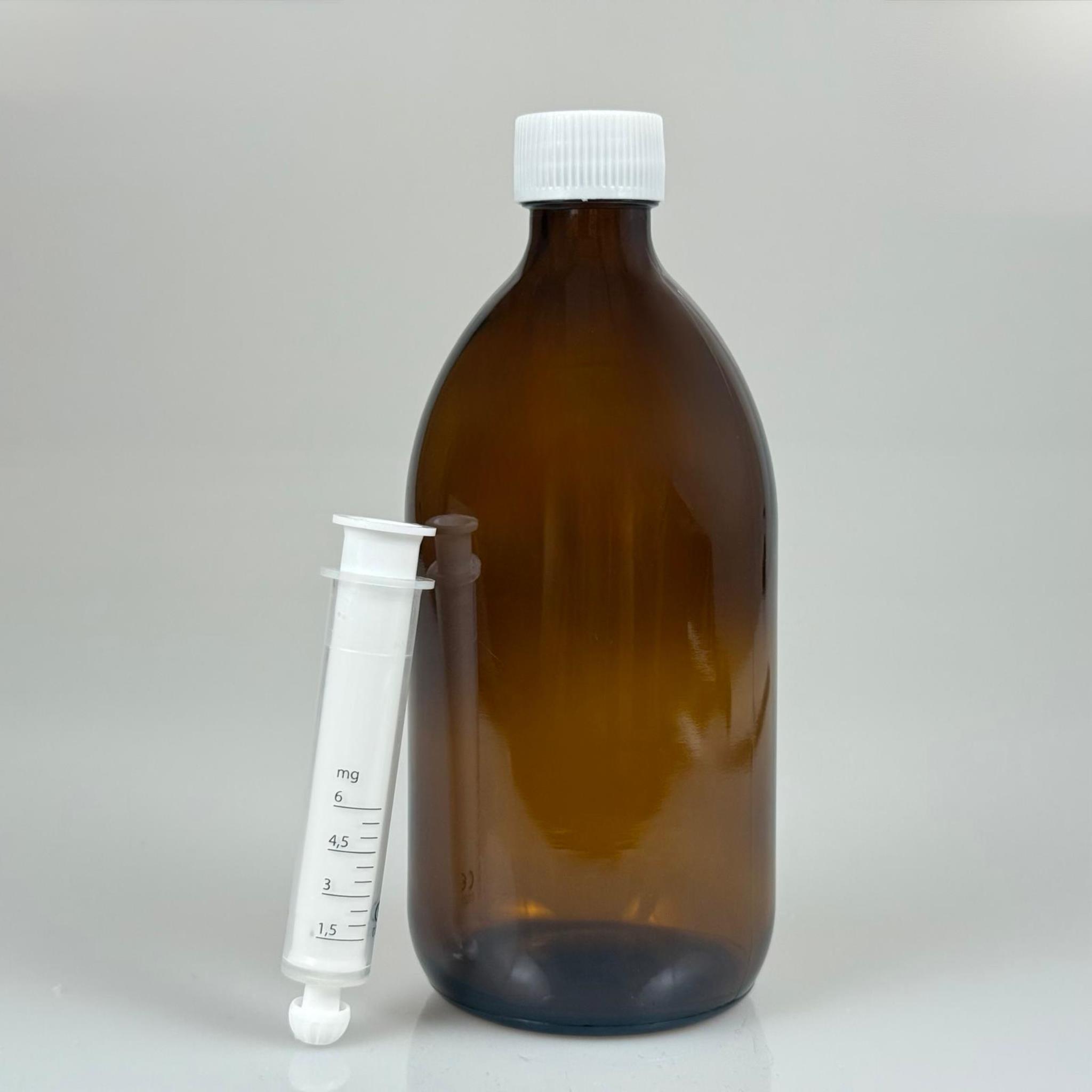 500 ML CAM ECZA ŞİŞESİ + 6 ML DOZAJ PİPETİ + DOZAJ TIPASI + CONTALI PLASTİK KAPAK TAKIM
