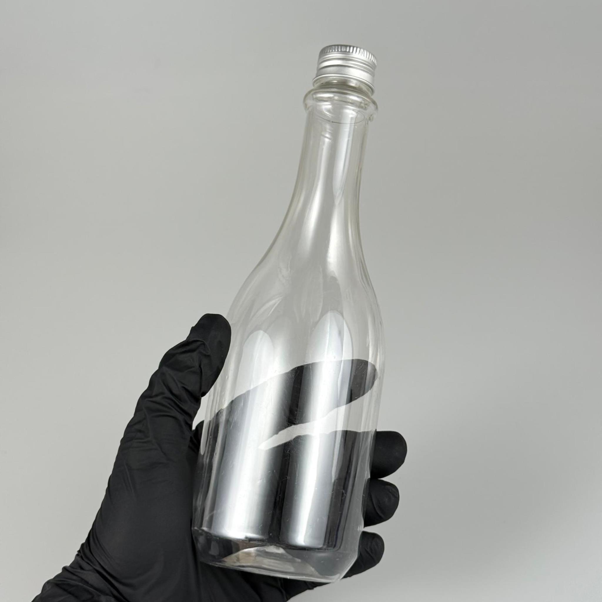 400 CC ŞEFFAF ELİT MODEL PET ŞİŞE (24 AĞIZ) + KÖPÜK CONTALI GÜMÜŞ METAL ALÜMİNYUM KAPAK - 400 ML PALSTİK ŞİŞE