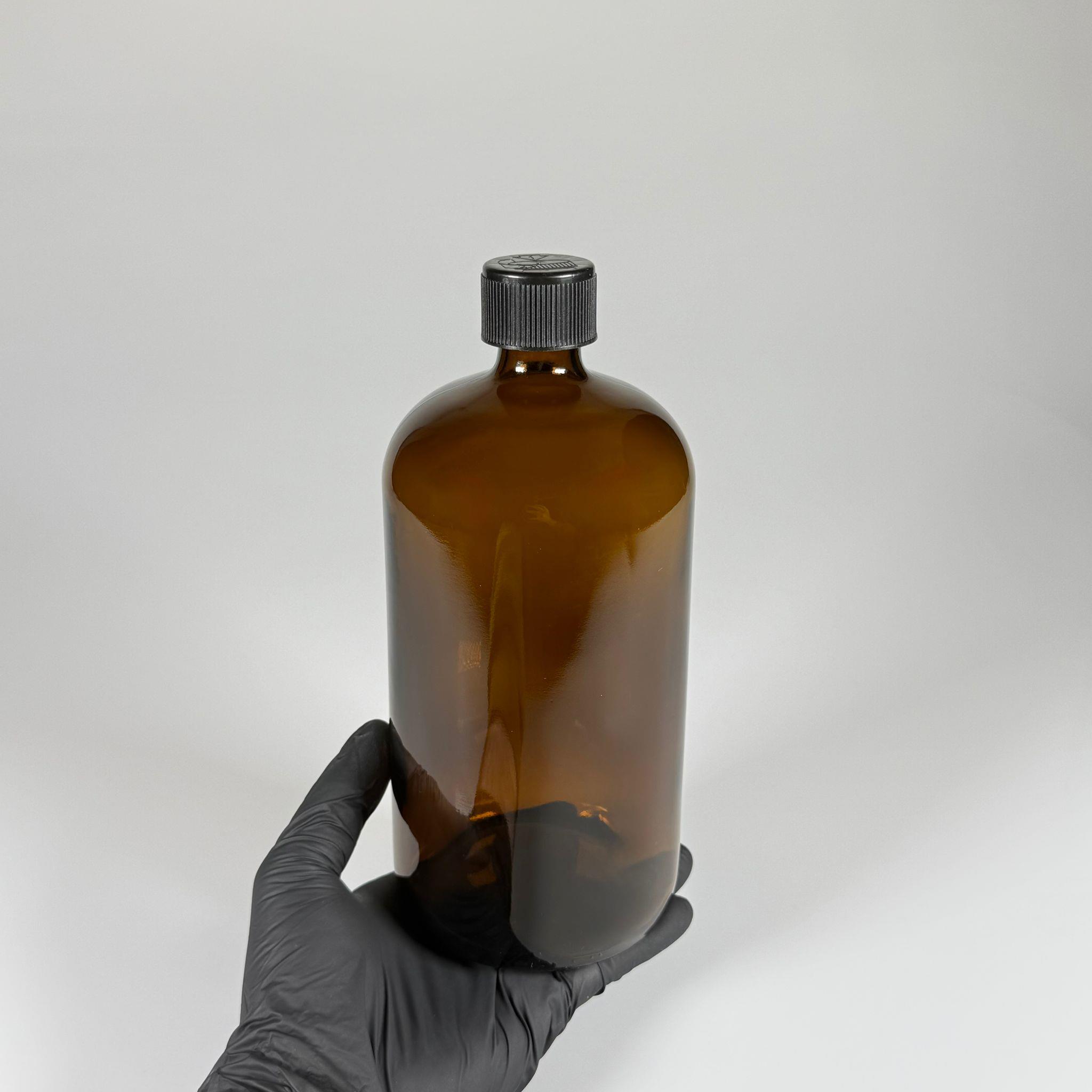 1 LT KAHVERENGİ ECZA ŞİŞESİ - SİYAH ÇOCUK KİLİT KAPAKLI KAPAK - 1000 CC AMBER KÜT BOYUNLU CAM İLAÇ ŞİŞESİ - BOŞ ŞURUP ŞİŞELERİ
