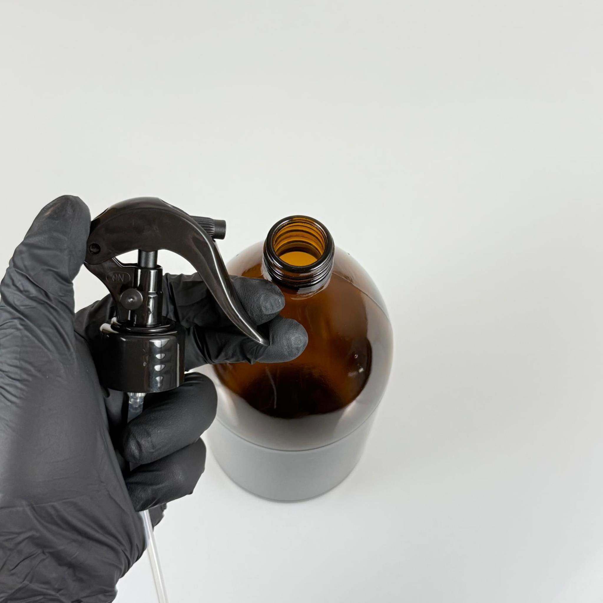 1000 CC AMBER TOMBUL ÖZEL SERİ CAM ŞİŞE - SİYAH TRİGER SPREYLİ (DUMAN ŞEKLİNDE PÜSKÜRTÜR) - 1000 ML CAM ECZA ŞİŞESİ - KAHVERENGİ