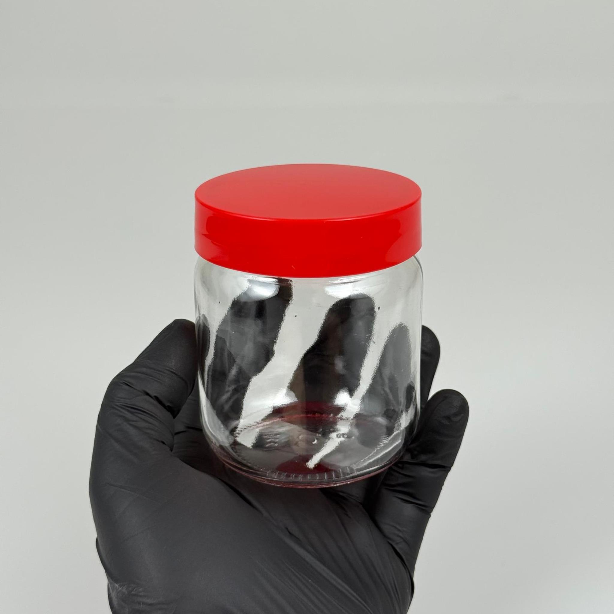 210 CC CAM KAVANOZ - KIRMIZI PLASTİK KAPAKLI - 210 ML CAM KAVANOZ