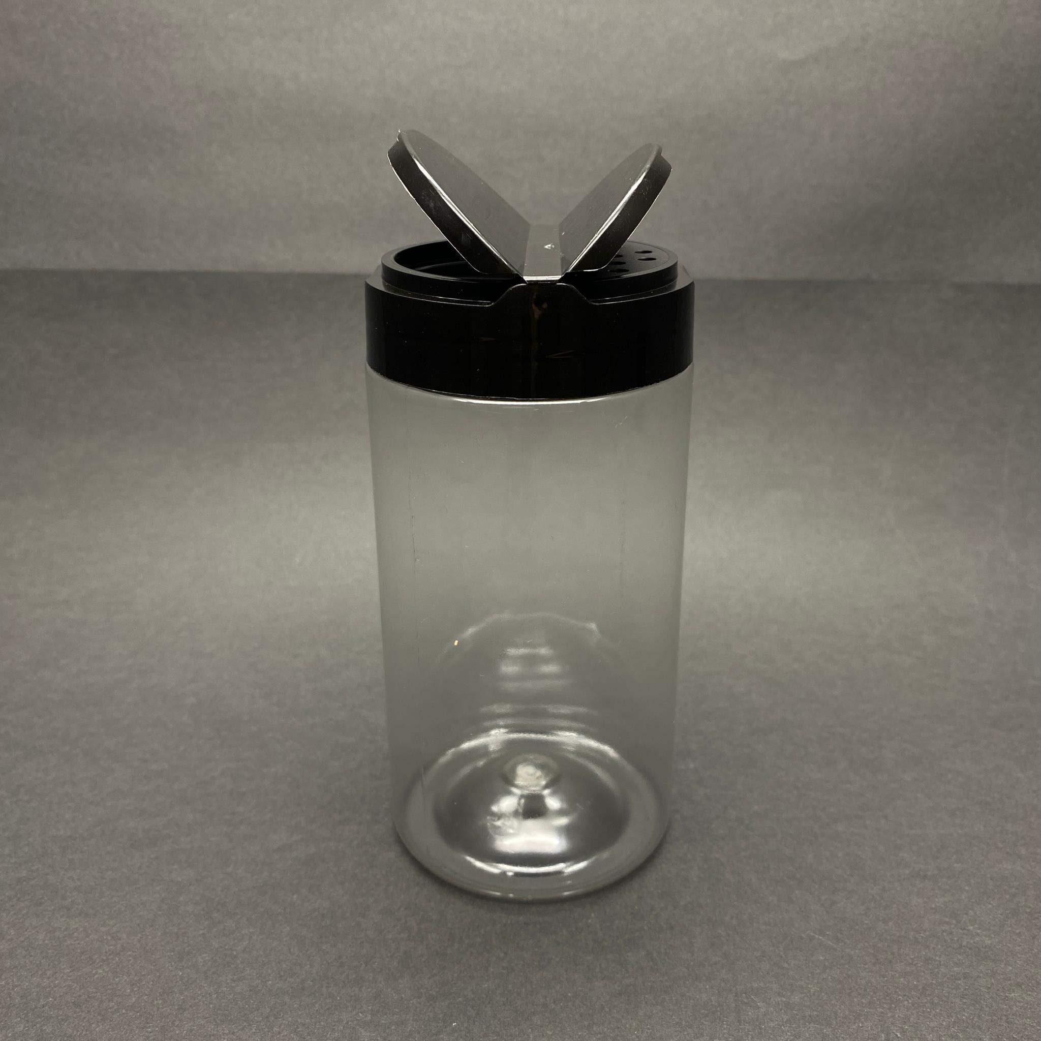 370 CC PLASTİK SİLİNDİR BAHARATLIK KAVANOZ - 370 ML BAHARAT KAVANOZU - SİYAH AÇILIR KAPANIR KAPAKLI