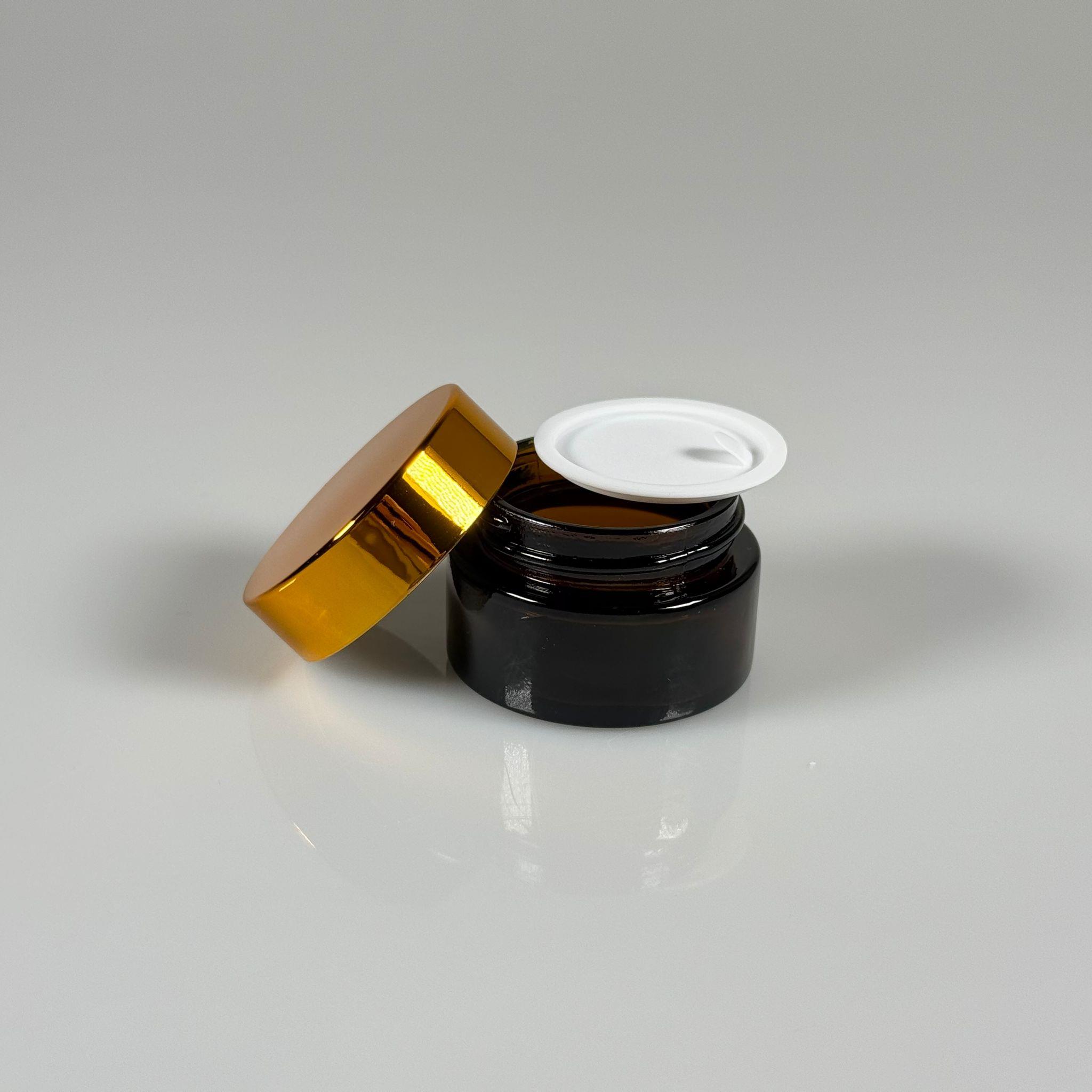 20 CC CAM AMBER KREM KAVANOZU - GOLD KAPAKLI İÇ CONTALI - 20 ML KAHVERENGİ KREM KAVANOZU - AMBER MUM KAVANOZU