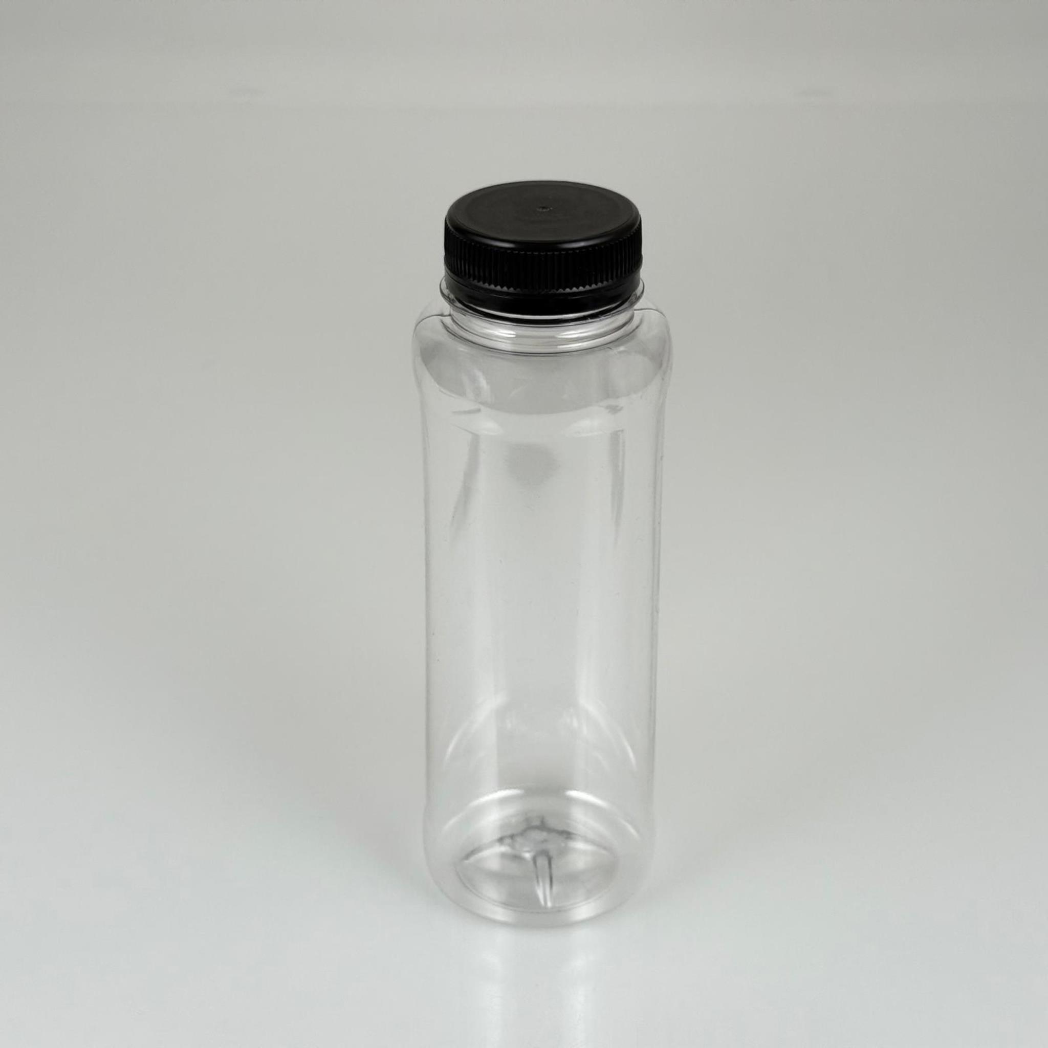 330 CC DÜZ GENİŞ AĞIZLI PET ŞİŞE - KİLİTLİ SİYAH KAPAKLI - 330 ML DETOKS MEYVE SUYU ŞİŞESİ