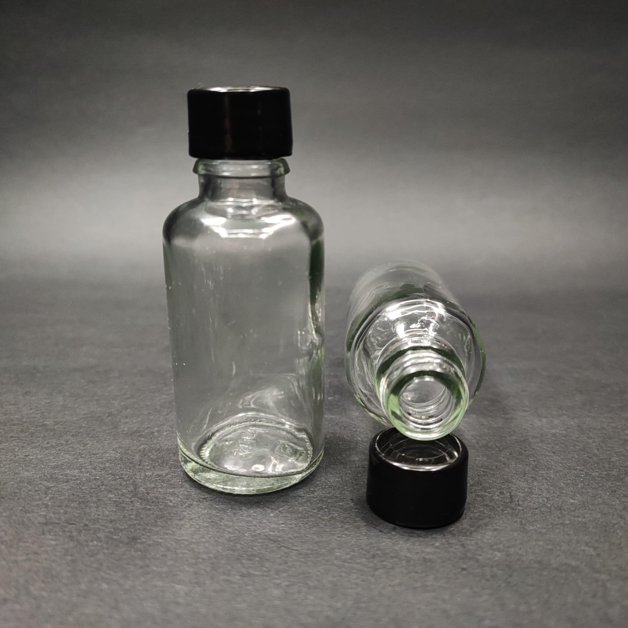 30 CC CAM ŞİŞE + KENDİNDEN CONTALI SIZDIRMAZ SİYAH KAPAK - 30 ML KAPAKLI CAM ŞİŞE