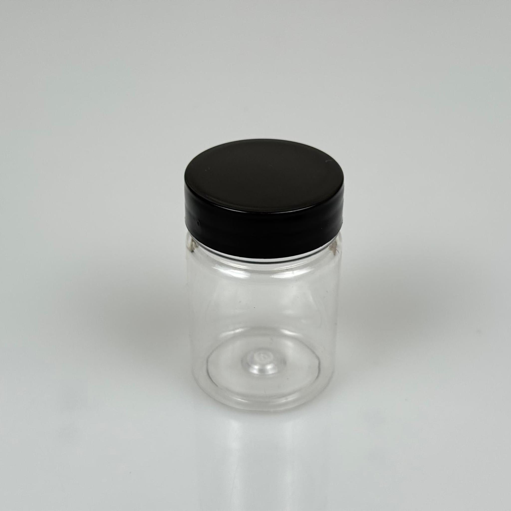 50 CC PET ŞİŞE GENİŞ AĞIZLI  - SİYAH KAPAKLI  - 50 ML PLASTİK NUMUNE KAVANOZU, MİNİ TABLET KAVANOZU