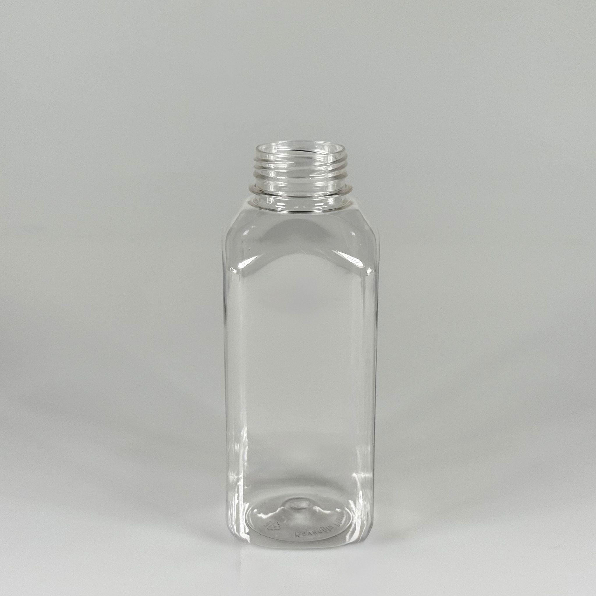 500 CC KÖŞELİ KARE PET ŞİŞE (28 GR) - 38 MM GENİŞ AĞIZLI KAPAKSIZ - 500 ML DETOX, MEYVE SUYU, SMOOTHIE, AYRAN, SÜT, MEŞRUBAT VB İÇİN BOŞ PLASTİK ŞİŞELER