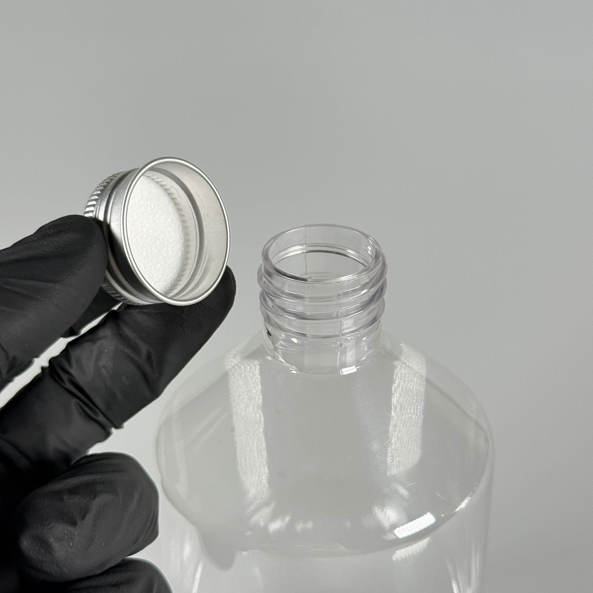 500 CC KÜT BOYUNLU ŞEFFAF PET ŞİŞE - GÜMÜŞ METAL ALÜMİNYUM KAPAKLI - 500 ML KALIN (30 gr) PET ŞİŞE