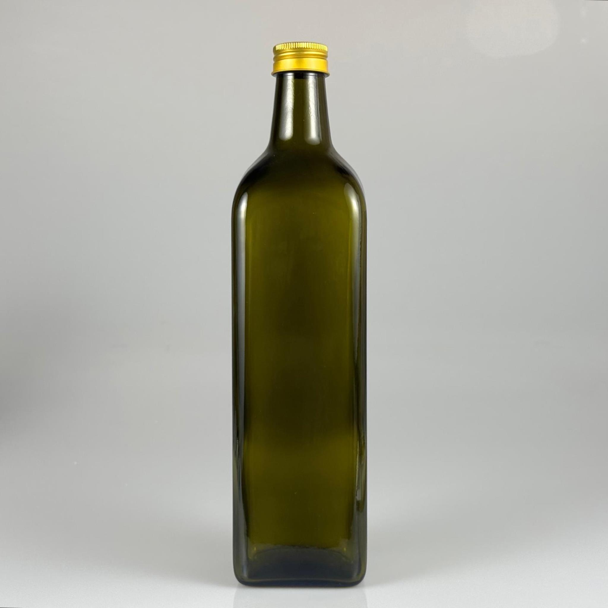 1000 CC YEŞİL MARASKA CAM ŞİŞE - GOLD METAL ALÜMİNYUM KAPAKLI - 1000 ML KÖŞELİ YAĞ ŞİŞESİ - SİRKE ŞİŞESİ