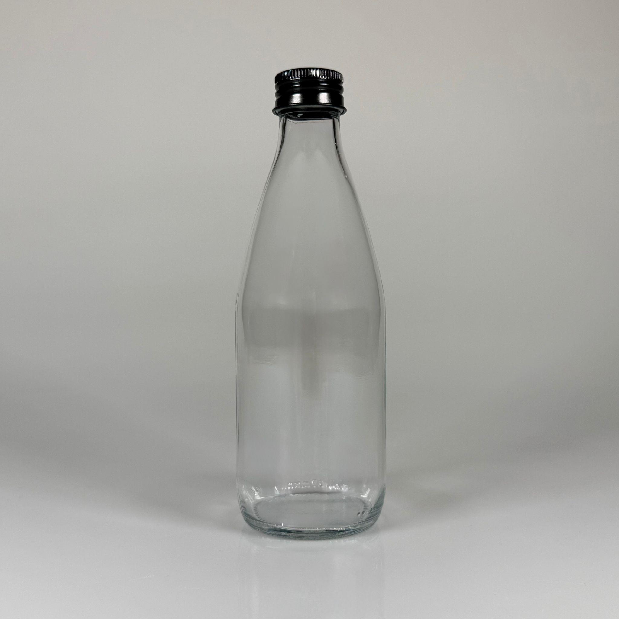 330 ML LÜKS CAM SU ŞİŞESİ - 330 CC BOŞ CAM SU ŞİŞELERİ - SİYAH ALÜMİNYUM METAL KAPAKLI (ELLE AÇILIP KAPANABİLİR) - RESTORAN, CAFE, OTEL VS İÇİN PREMİUM CAM ŞİŞE