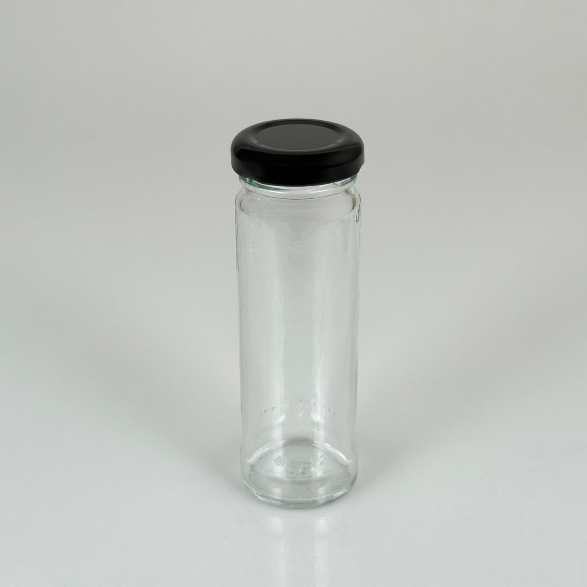 105 CC UZUN CAM KAVANOZ - SİYAH METAL KAPAKLI - 105 ML UZUN KAVANOZ (ŞİŞECAM KODU: 140111)