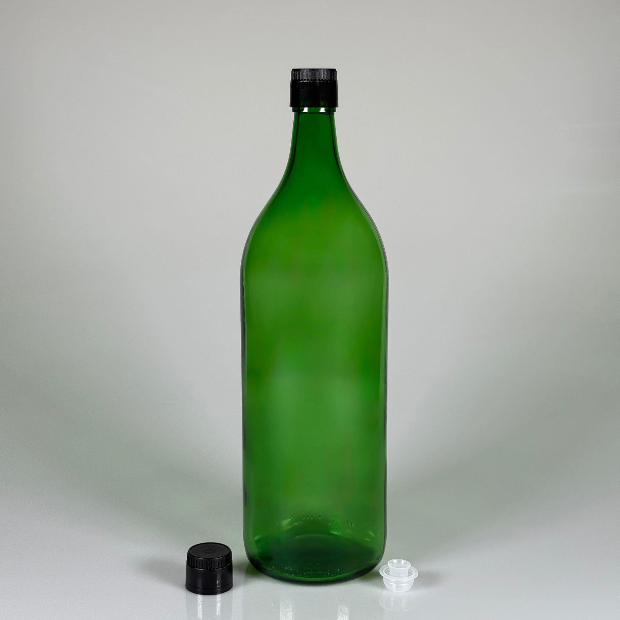 2000 CC CAM ŞİŞE YEŞİL - SİYAH AKITICILI DROP STOP KAPAKLI - 2 LİTRE CAM ŞİŞE - 2 LT CAM ŞİŞE