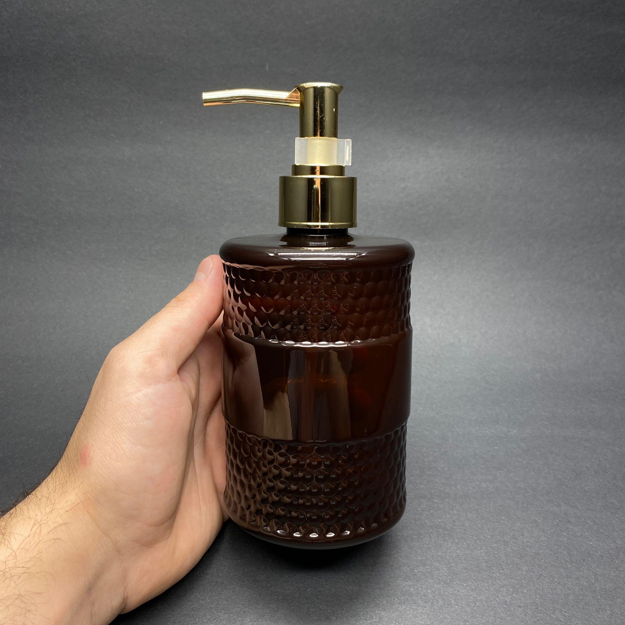 GOLD POMPALI SIVI SABUN ŞİŞESİ - 500 ML POMPALI AMBER DESENLİ PLASTİK ŞİŞE