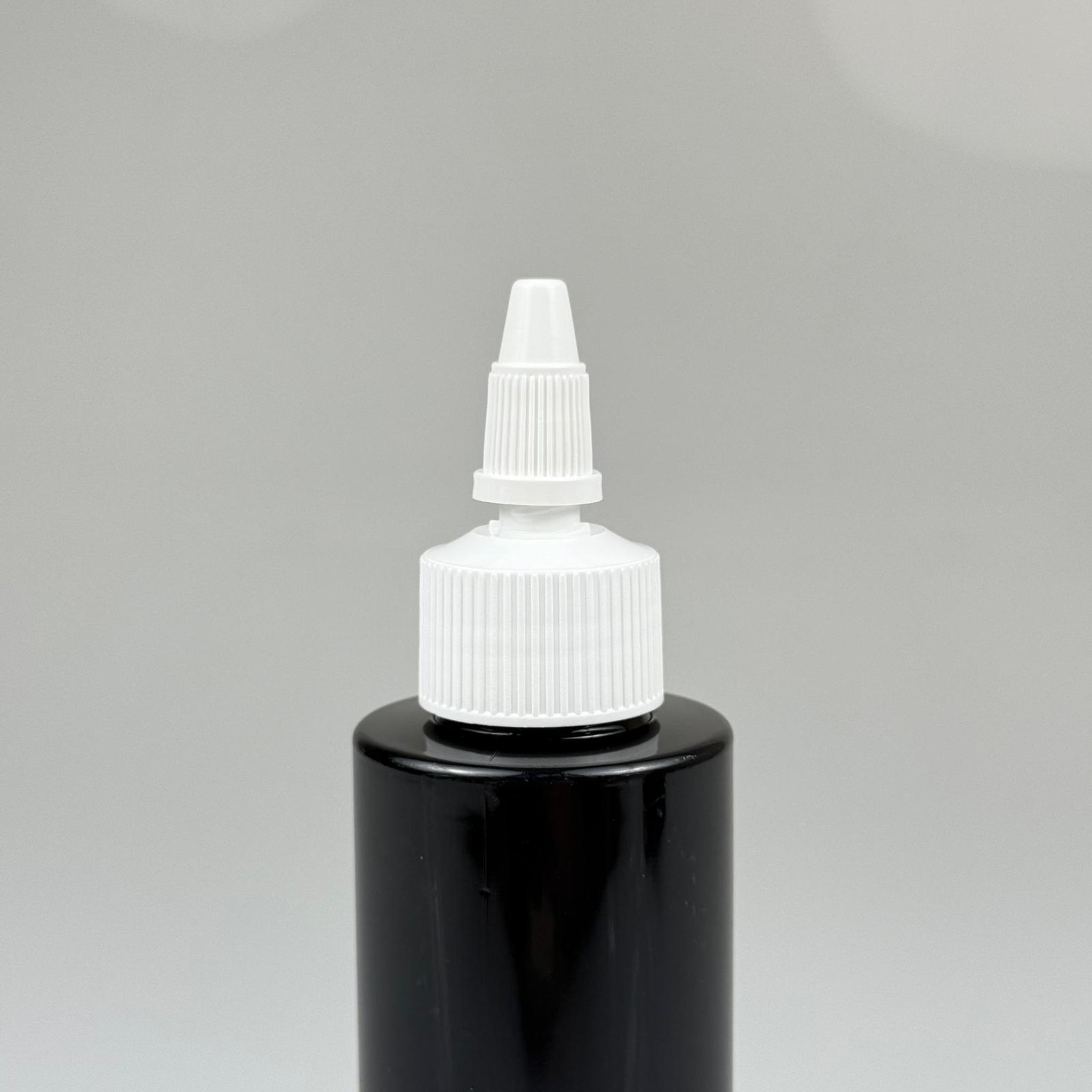 YAĞ, SOS, ACI SOS, SİRKE, SRIRACHA, MÜREKKEP, TUTKAL AKITICI VB BOŞ ŞİŞELERİ - BEYAZ SİVRİ TWİST AKITICI KAPAK + 150 ML SİYAH SERT PET PLASTİK ŞİŞE TAKIM