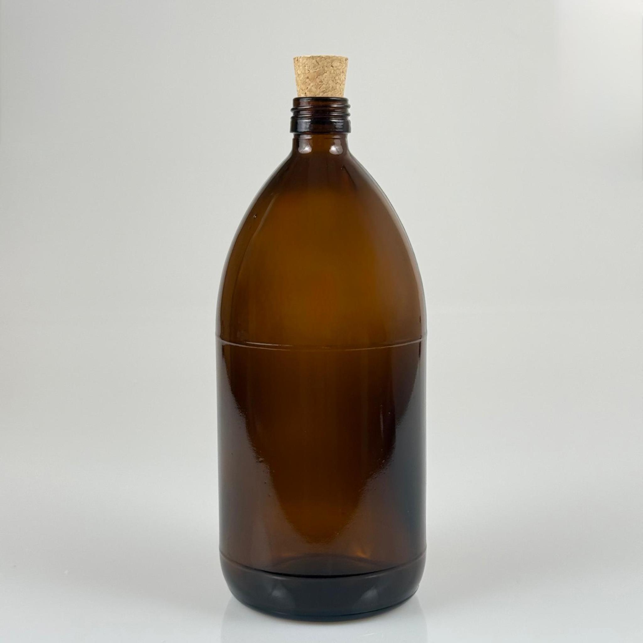 1000 CC AMBER TOMBUL ÖZEL SERİ CAM ŞİŞE - MANTAR TIPALI - 1000 ML CAM ECZA ŞİŞESİ - KAHVERENGİ