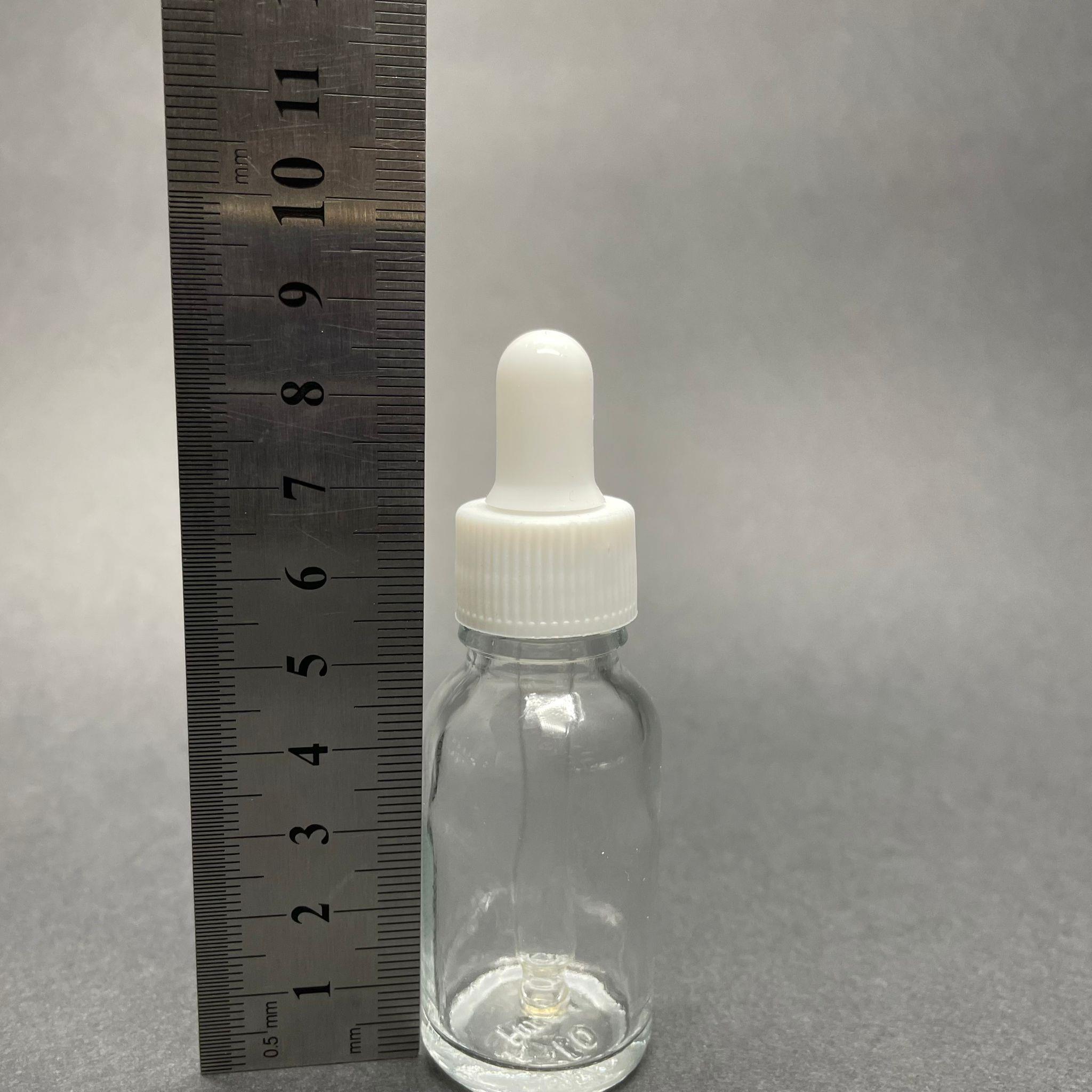 15 CC ŞEFFAF CAM DAMLALIKLI ŞİŞE - BEYAZ EMZİK - BEYAZ PLASTİK KAPAK - 15 ML CAM DAMLALIKLI ŞİŞE