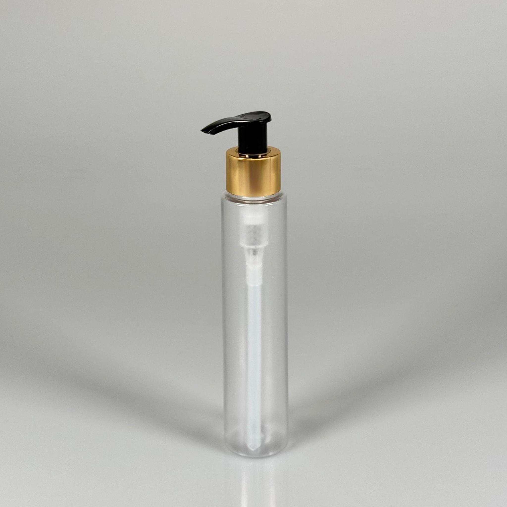 100 CC UZUN SİLİNDİR BUĞULU PET ŞİŞE (24 GR)  - GOLD SABUN POMPALI - 100 ML BİBERİYE SUYU, LAVANTA YAĞI, SAÇ SERUM, TONİK VB İÇİN PLASTİK KOZMETİK AMBALAJLARI