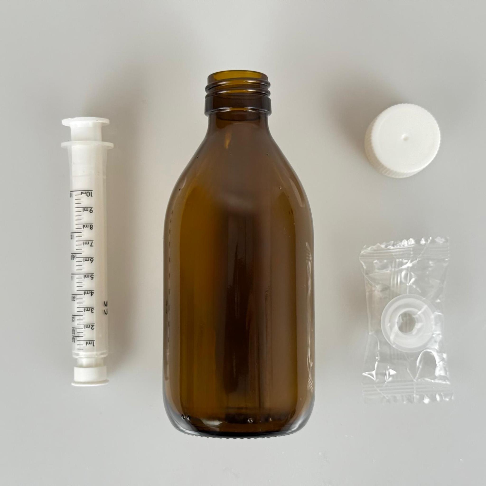 250 ML CAM ECZA ŞİŞESİ + 10 ML DOZAJ PİPETİ + DOZAJ TIPASI + CONTALI PLASTİK KAPAK TAKIM