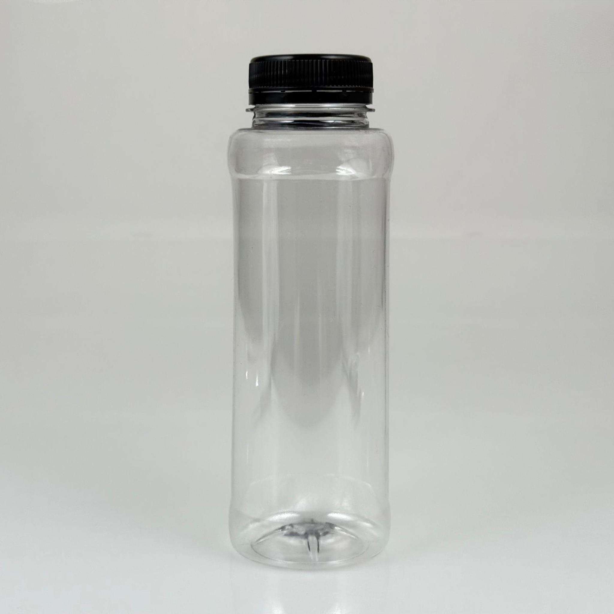 330 CC DÜZ GENİŞ AĞIZLI PET ŞİŞE - KİLİTLİ SİYAH KAPAKLI - 330 ML DETOKS MEYVE SUYU ŞİŞESİ