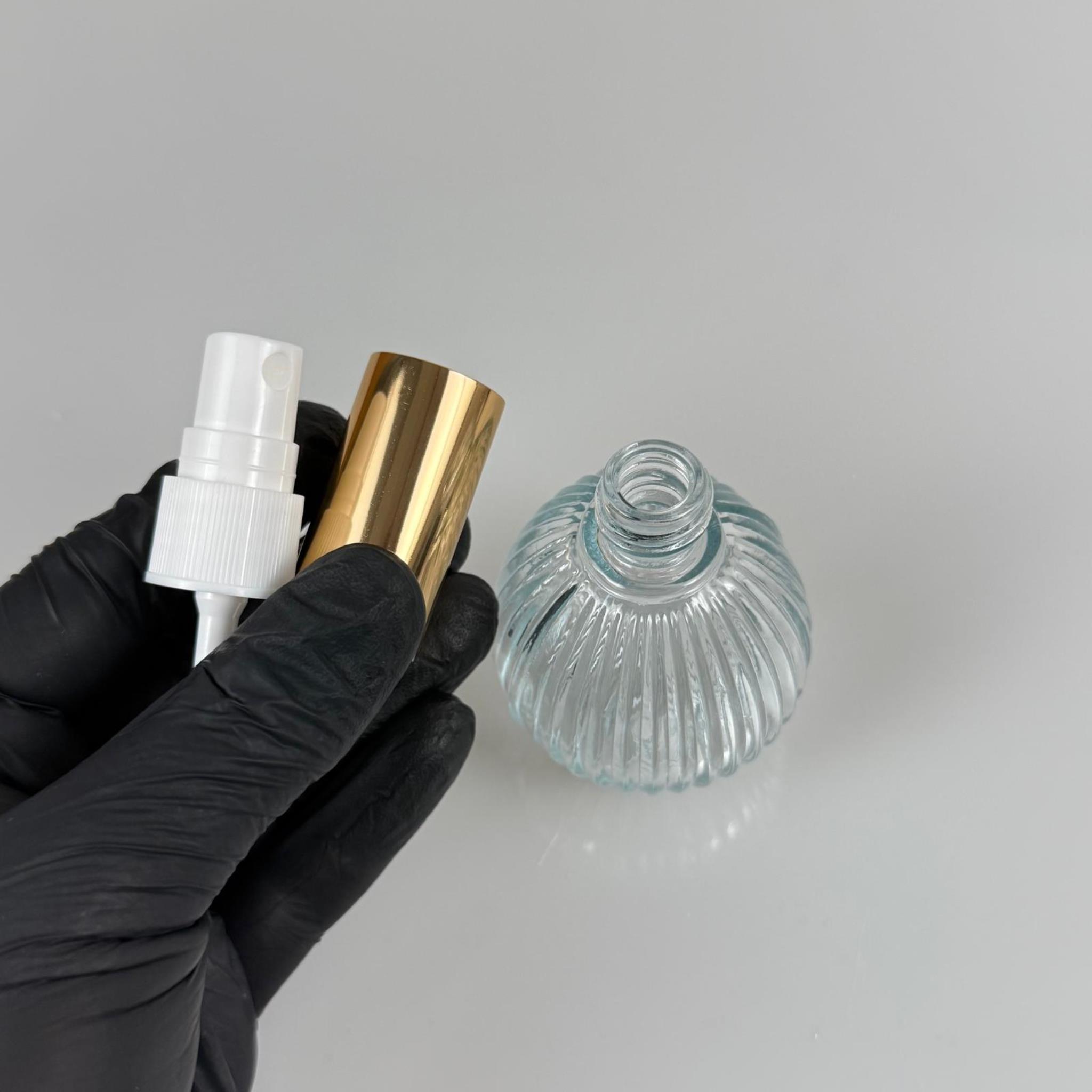50 CC ÇİZGİLİ TOP CAM ŞİŞE + GOLD SPREY FISFIS - 50 ML HEDİYELİK CAM KOLONYA ŞİŞESİ - PARFÜM ESANS ŞİŞESİ - DÜĞÜN, NİŞAN, SÖZ, KINA, CENAZE, PROMOSYON, PARFÜM İÇİN HEDİYELİK KOLONYA ŞİŞELERİ