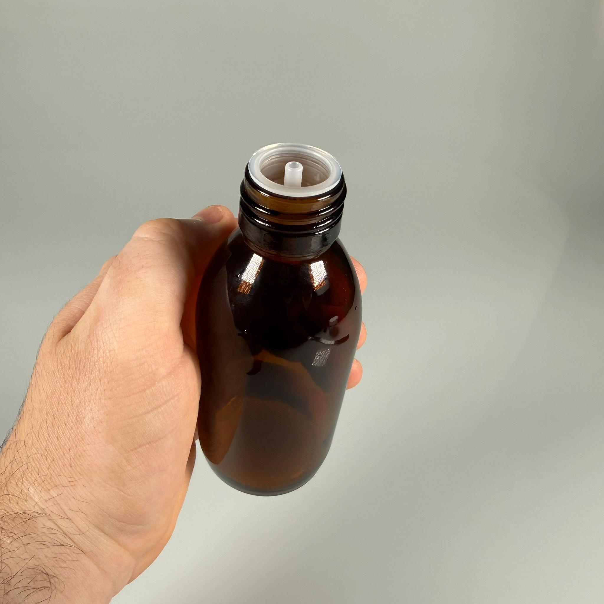 150 ML DOLUMU KOLAY, GENİŞ AĞIZLI İÇTEN DAMLALIKLI ŞİŞE (28 MM AĞIZ)  - 150 CC BEYAZ CONTALI KAPAKLI İÇTEN DAMLALIKLI CAM ECZA ŞİŞESİ - AMBER KAHVERENGİ