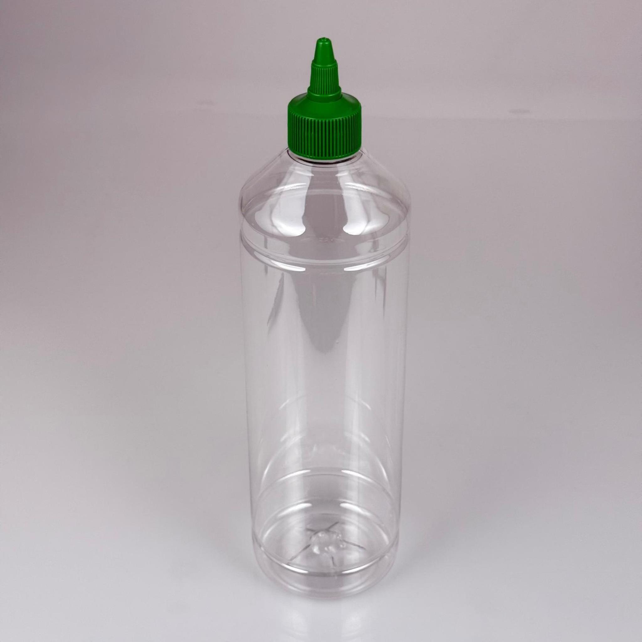 ZEYTİNYAĞI, SOS, ACI SOS, SİRKE, SRIRACHA VB BOŞ ŞİŞELERİ - YEŞİL SİVRİ TWİST AKITICI KAPAK + 1000 ML SİLİNDİR ŞEFFAF PET PLASTİK ŞİŞE TAKIM