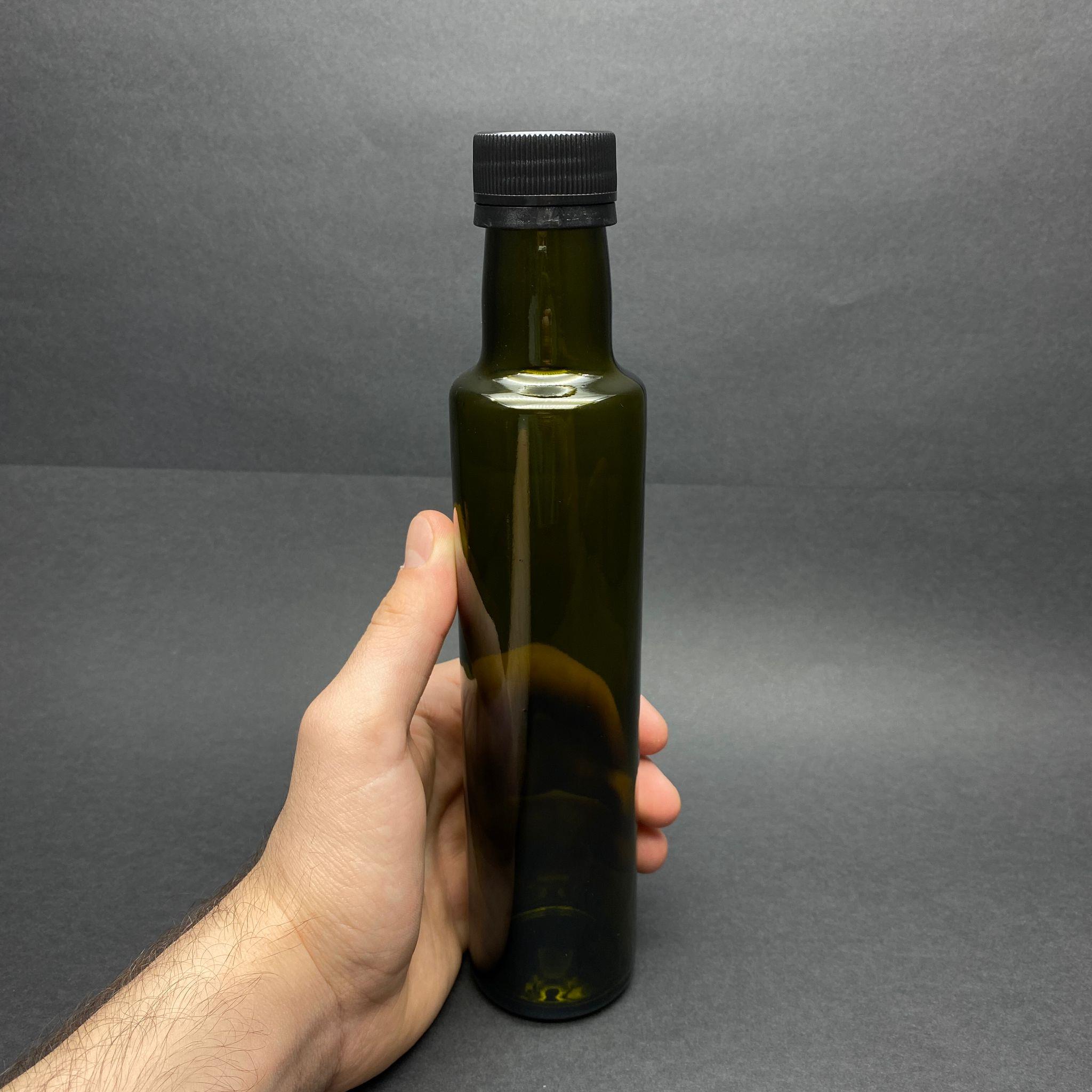 250 CC DORİKA YEŞİL CAM ŞİŞE - SİYAH KİLİTLİ PLASTİK KAPAKLI - 250 ML SİLİNDİR YAĞ ŞİŞESİ - SİRKE ŞİŞESİ - KAPAK MARKASI BERICAP