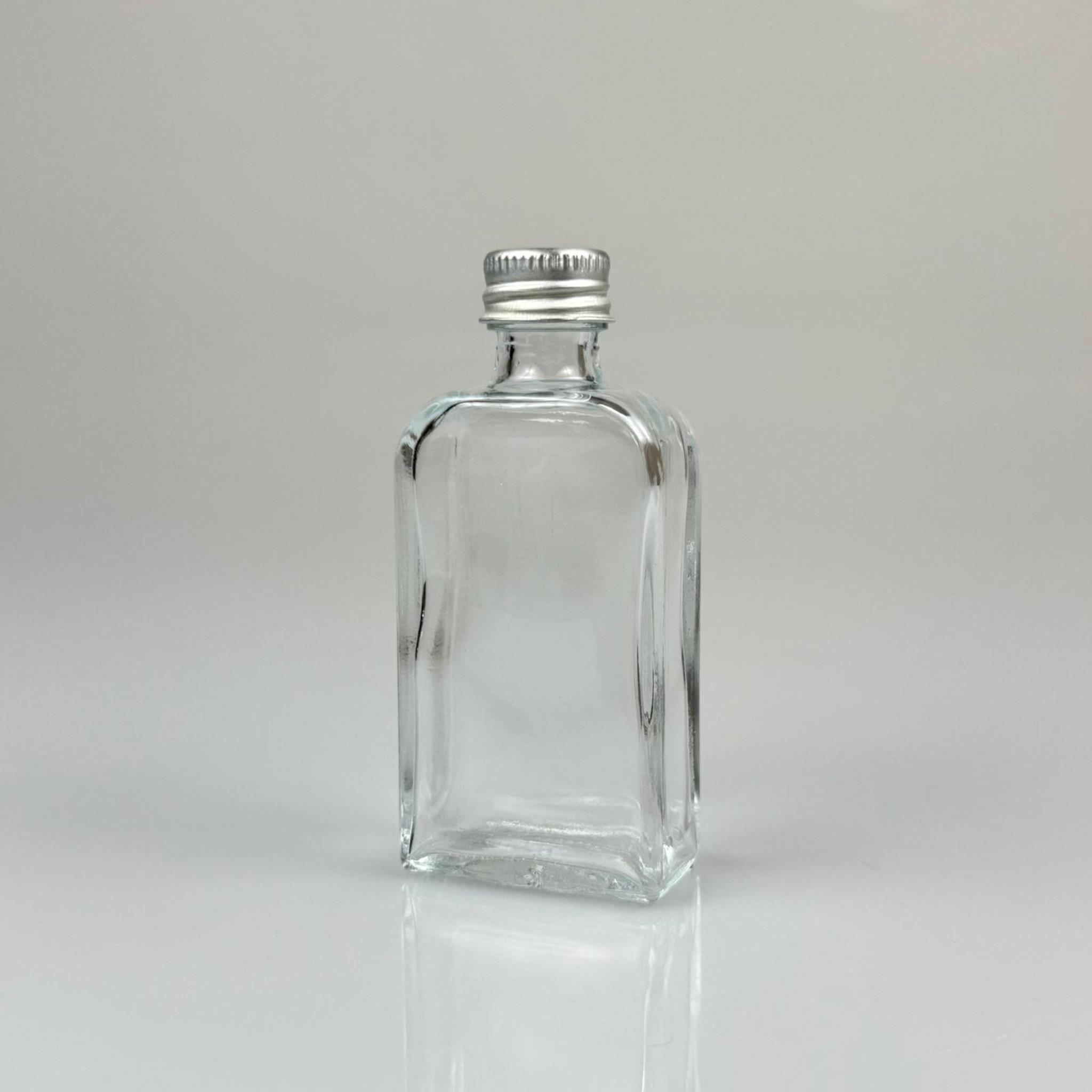 40 CC YASSI DİKDÖRTGEN CAM ŞİŞE - GÜMÜŞ METAL KAPAKLI - 40 ML PRESTİJLİ ŞİŞE
