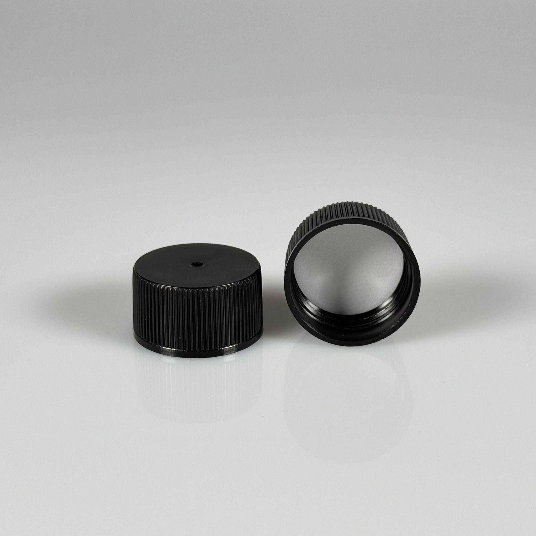 28 MM VİDALI SİYAH KAPAK - 28 MM PLASTİK KAPAK SİYAH - KÖPÜK CONTALI (HEM 28 AĞIZ CAM ŞİŞELERE HEM DE 28 AĞIZ PLASTİK ŞİŞELERE TAM UYAR)