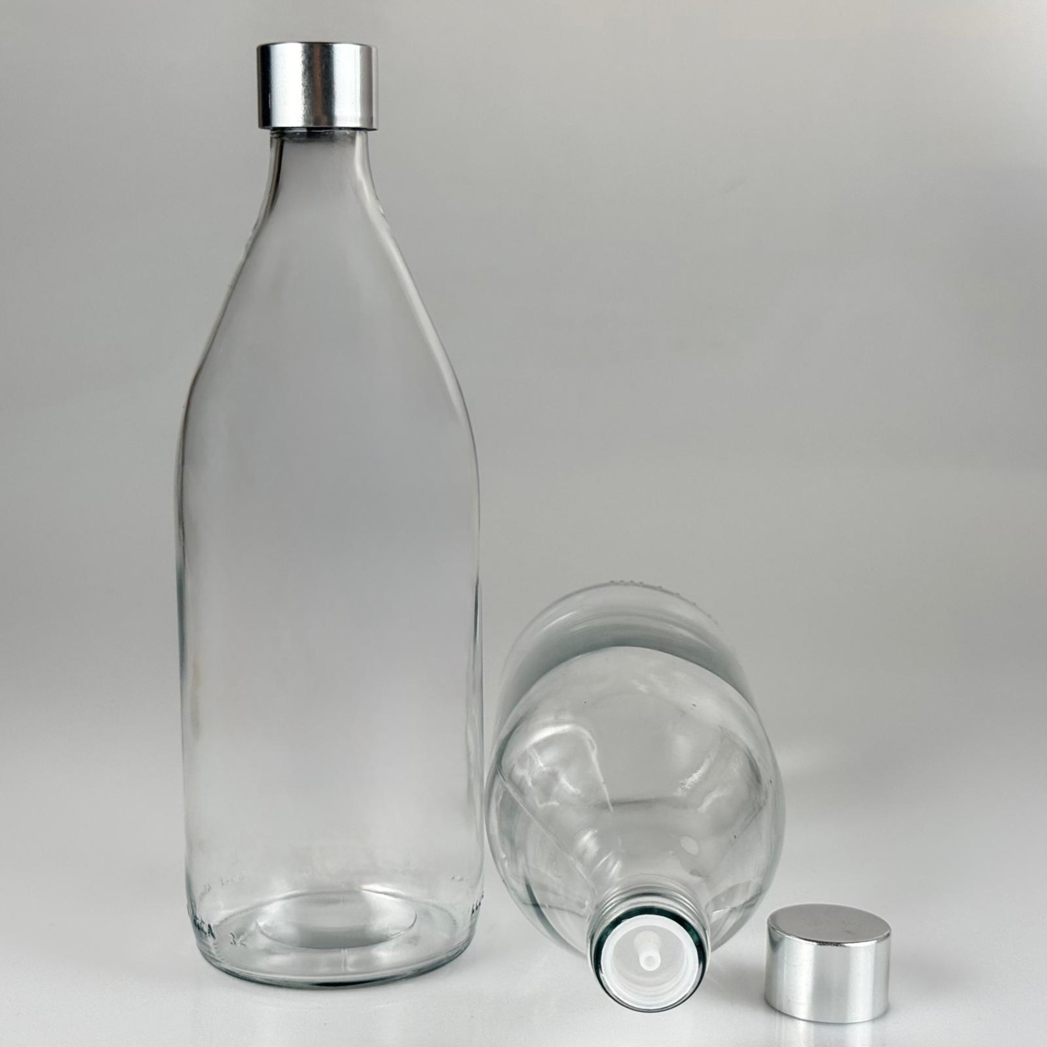 750 CC CAM ŞİŞE + ALÜMİNYUM KAPLAMALI GÜMÜŞ KAPAKLI + DAMLALIKLI KOLONYA TIPALI TAKIM - 750 ML CAM ŞİŞE