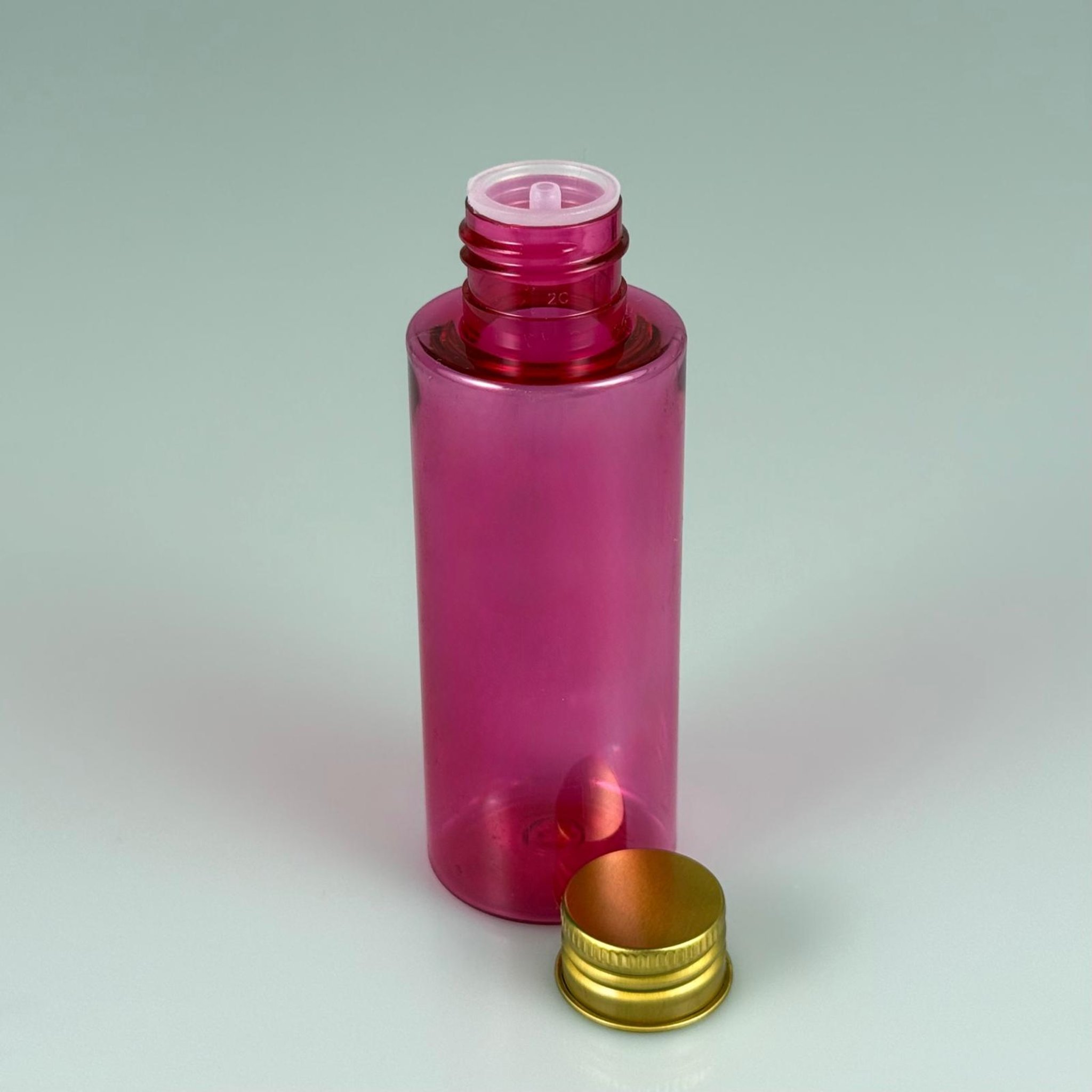 100 CC PEMBE SİLİNDİR KESKİN KÜT MODEL SERT PET ŞİŞE (17 GR - 24 AĞIZ ) + KÖPÜK CONTALI GOLD METAL ALÜMİNYUM KAPAK KOLONYA TIPALI TAKIM - 100 ML KAPAKLI PEMBE PET ŞİŞELER